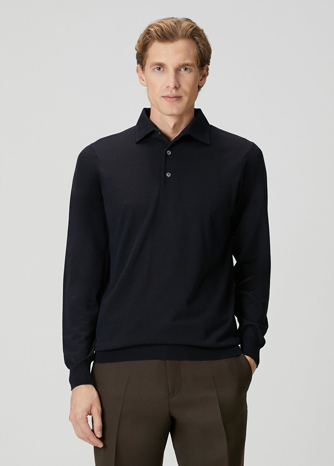 Lardini Lacivert Polo Yaka Yün Triko