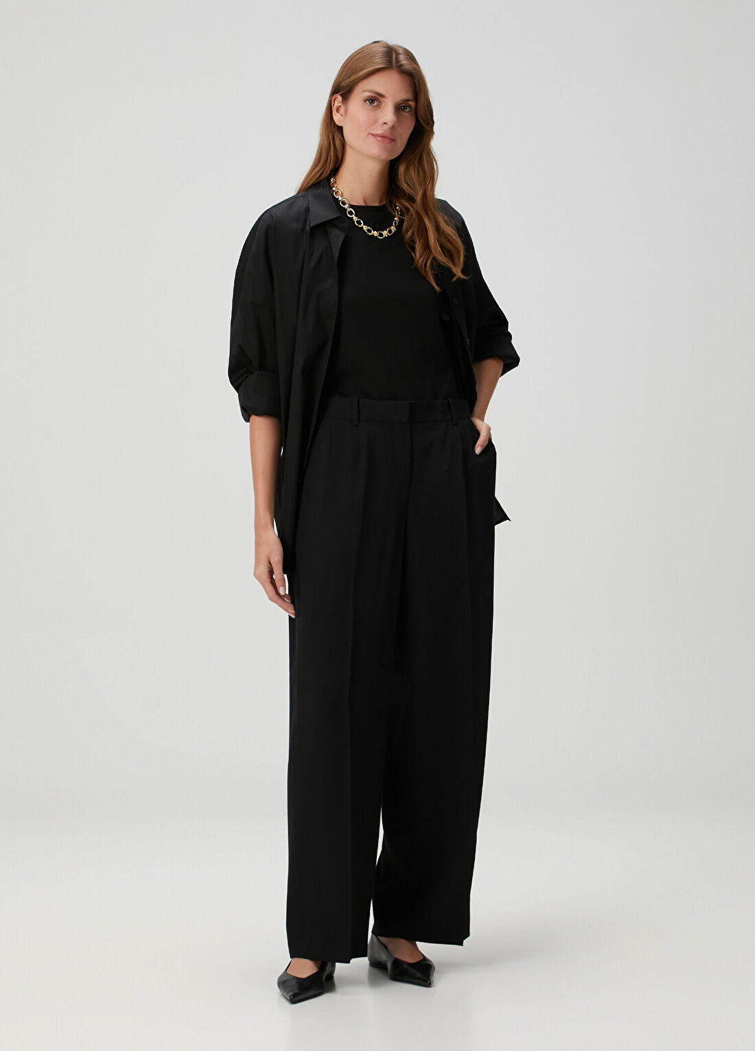 Toteme Siyah Wide Leg Pantolon