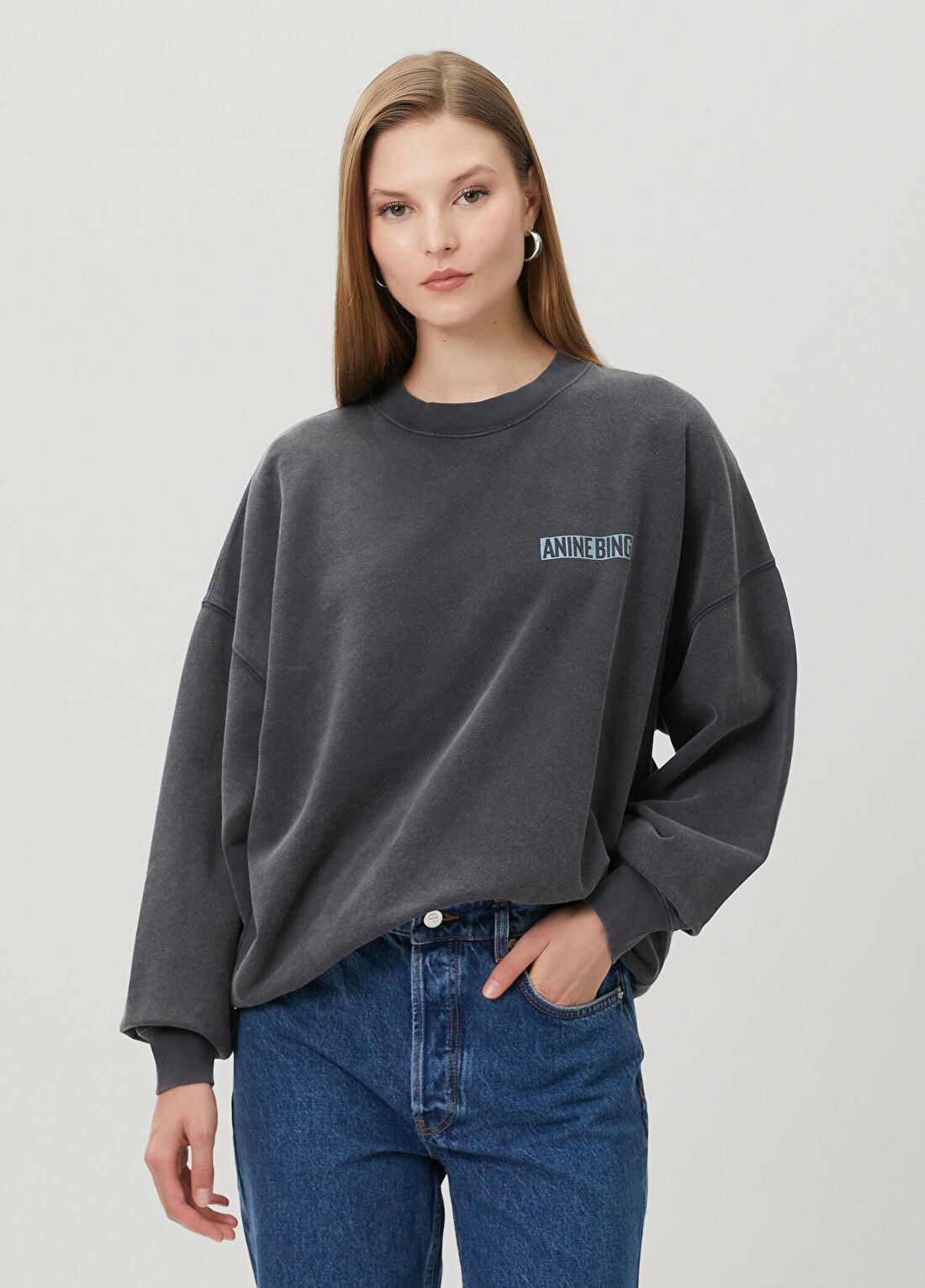Anine Bing Miles Palm Siyah Logo Baskılı Sweatshirt