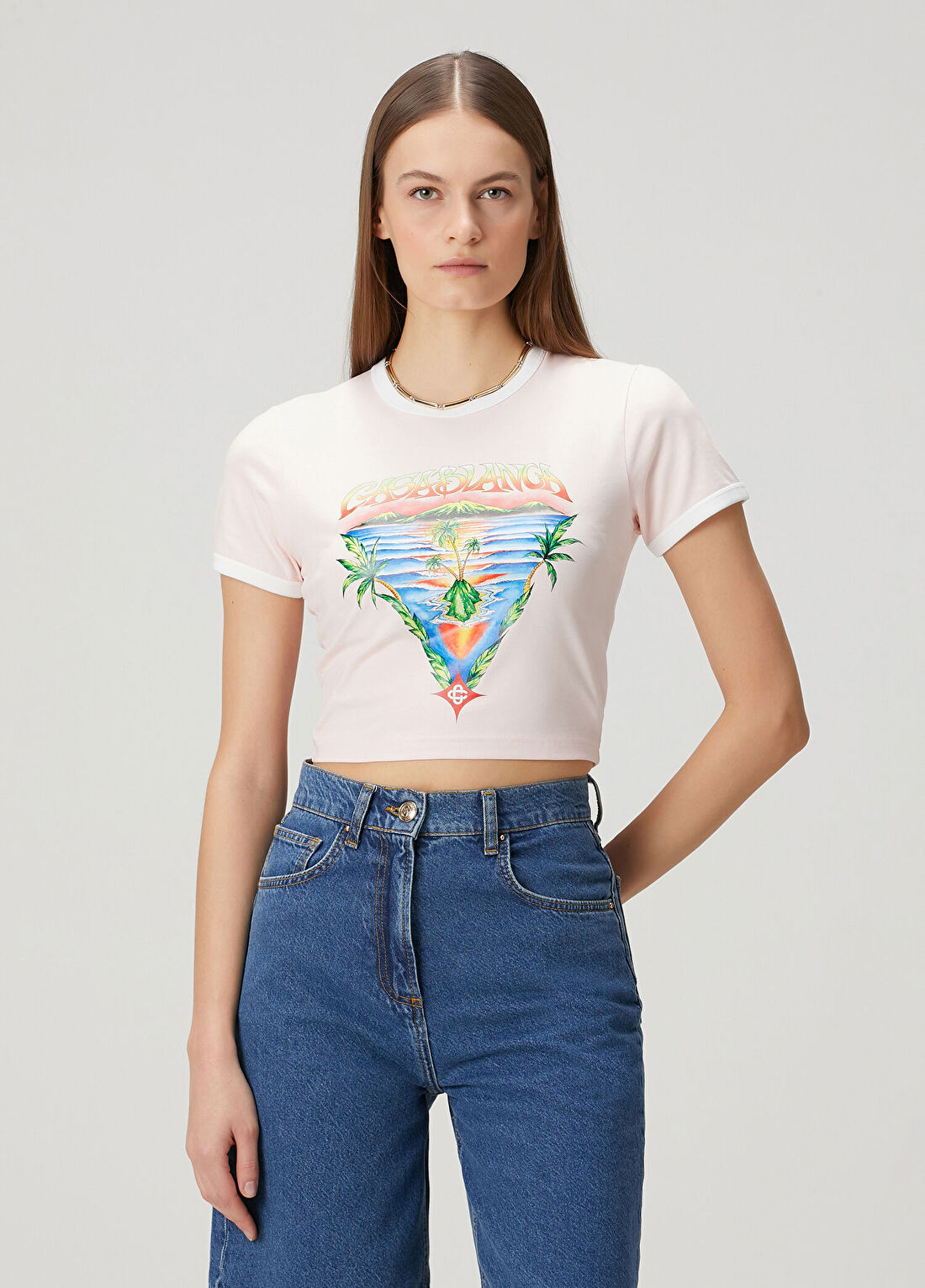 Casablanca Pembe Logo Baskılı T-shirt