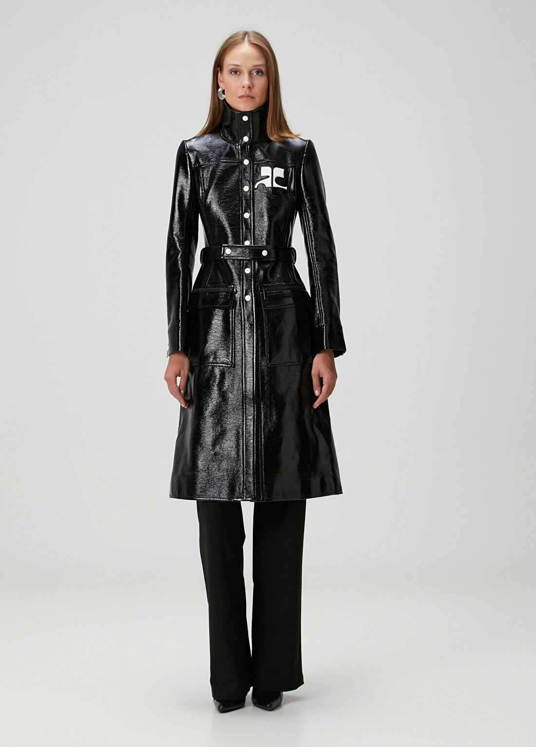 Courreges Siyah Vinil Palto görsel 3