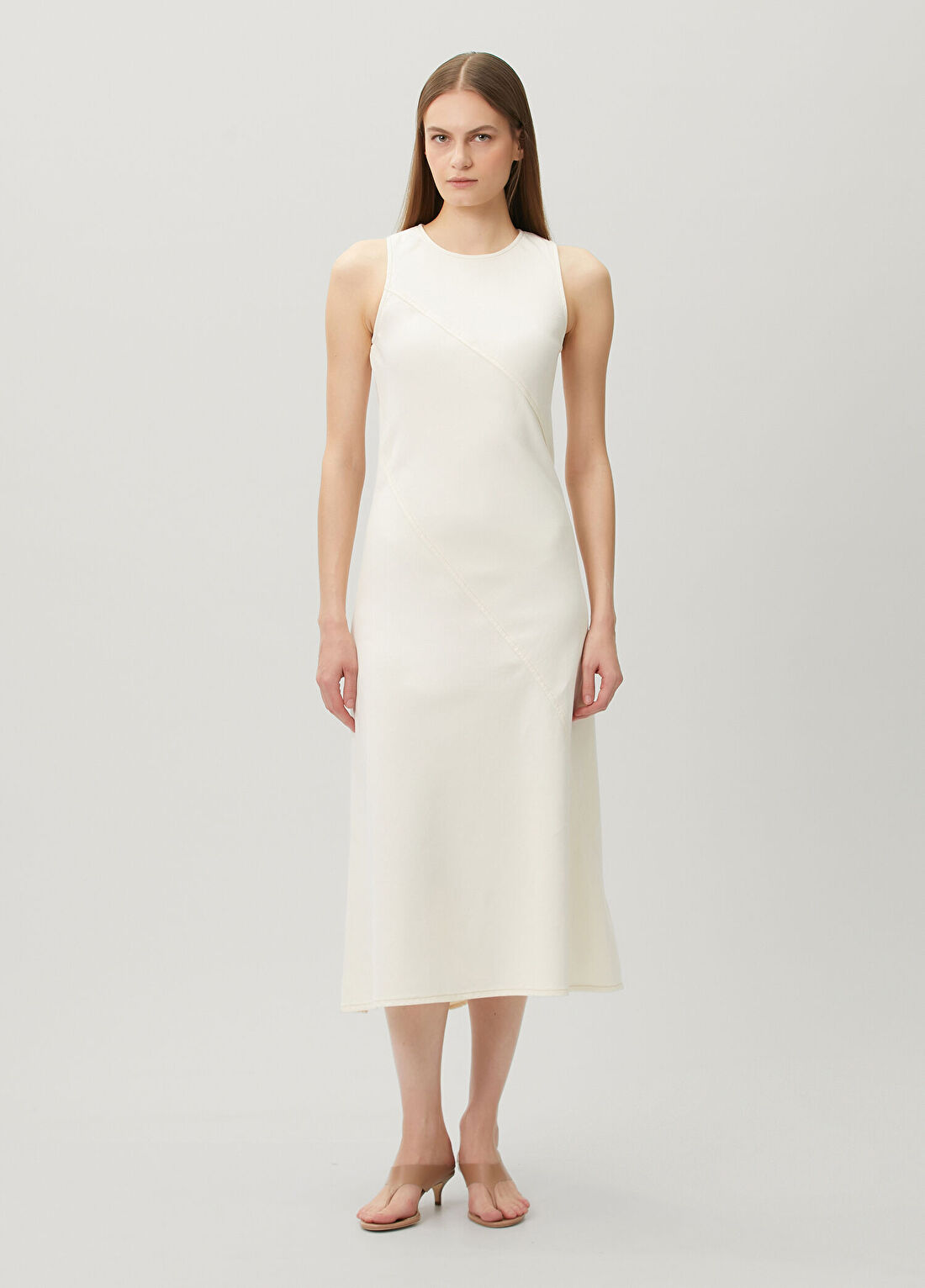 Rag&Bone Lisbon Ekru Midi Denim Elbise