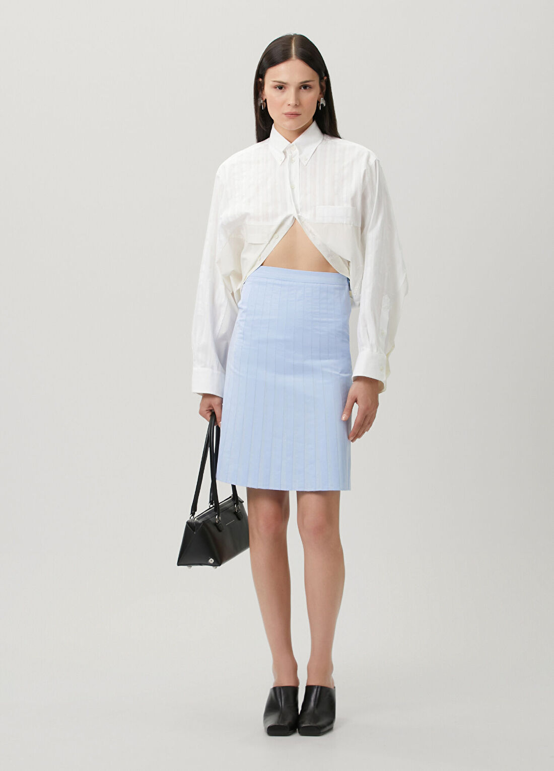 MM6 Maison Margiela Mavi Çizgili Midi Etek