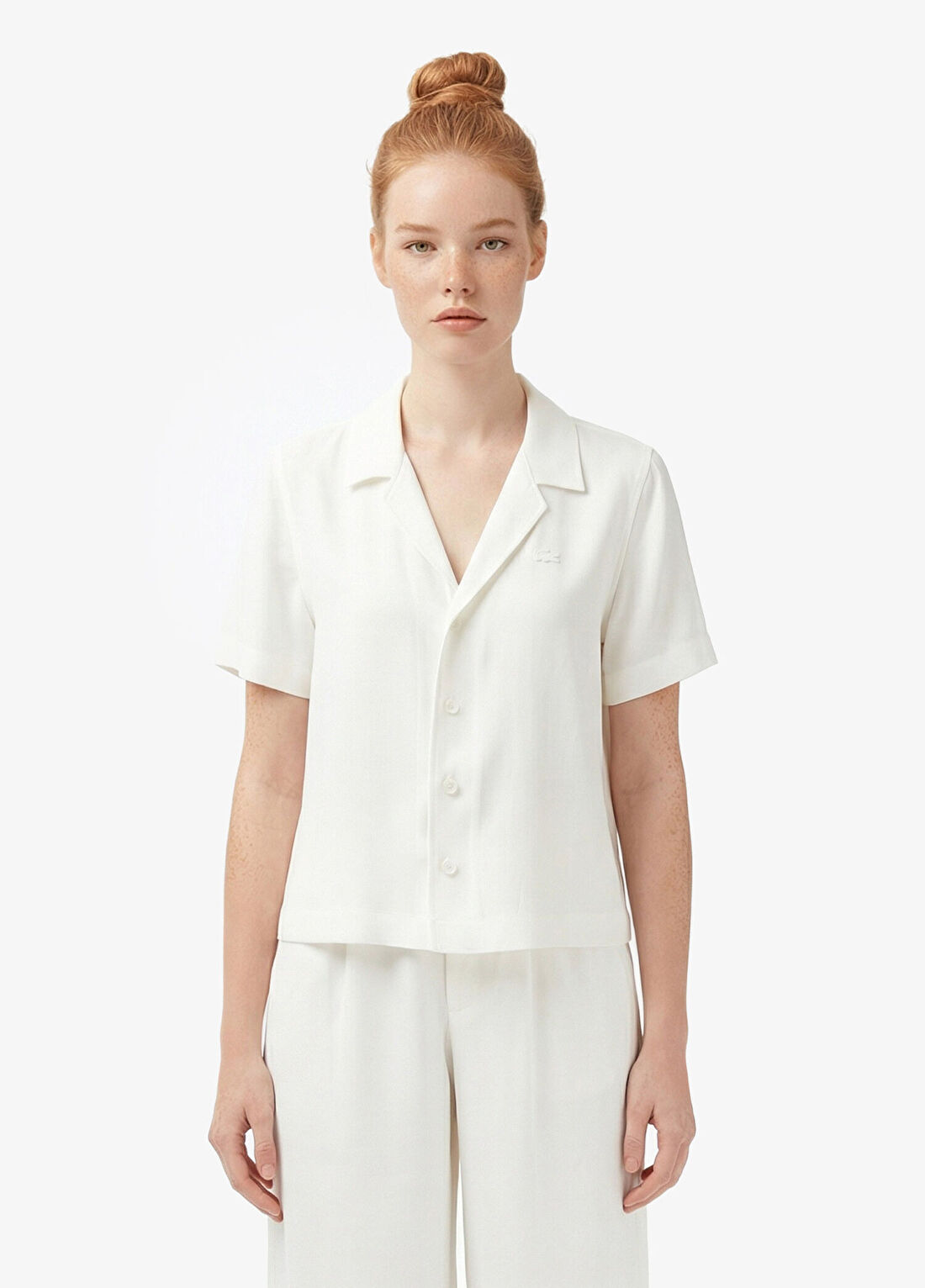 Lacoste Krem Regular Fit Kısa Kollu Kadın Gömlek