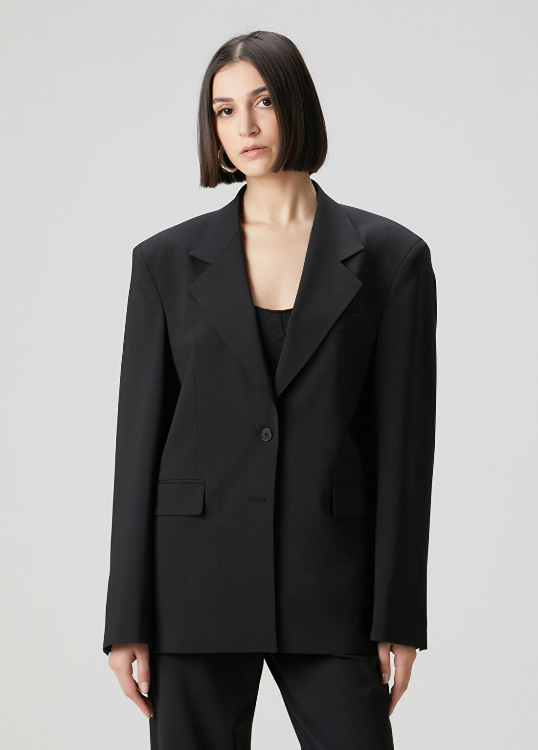 Academia Siyah Oversized Yün Ceket görsel 3