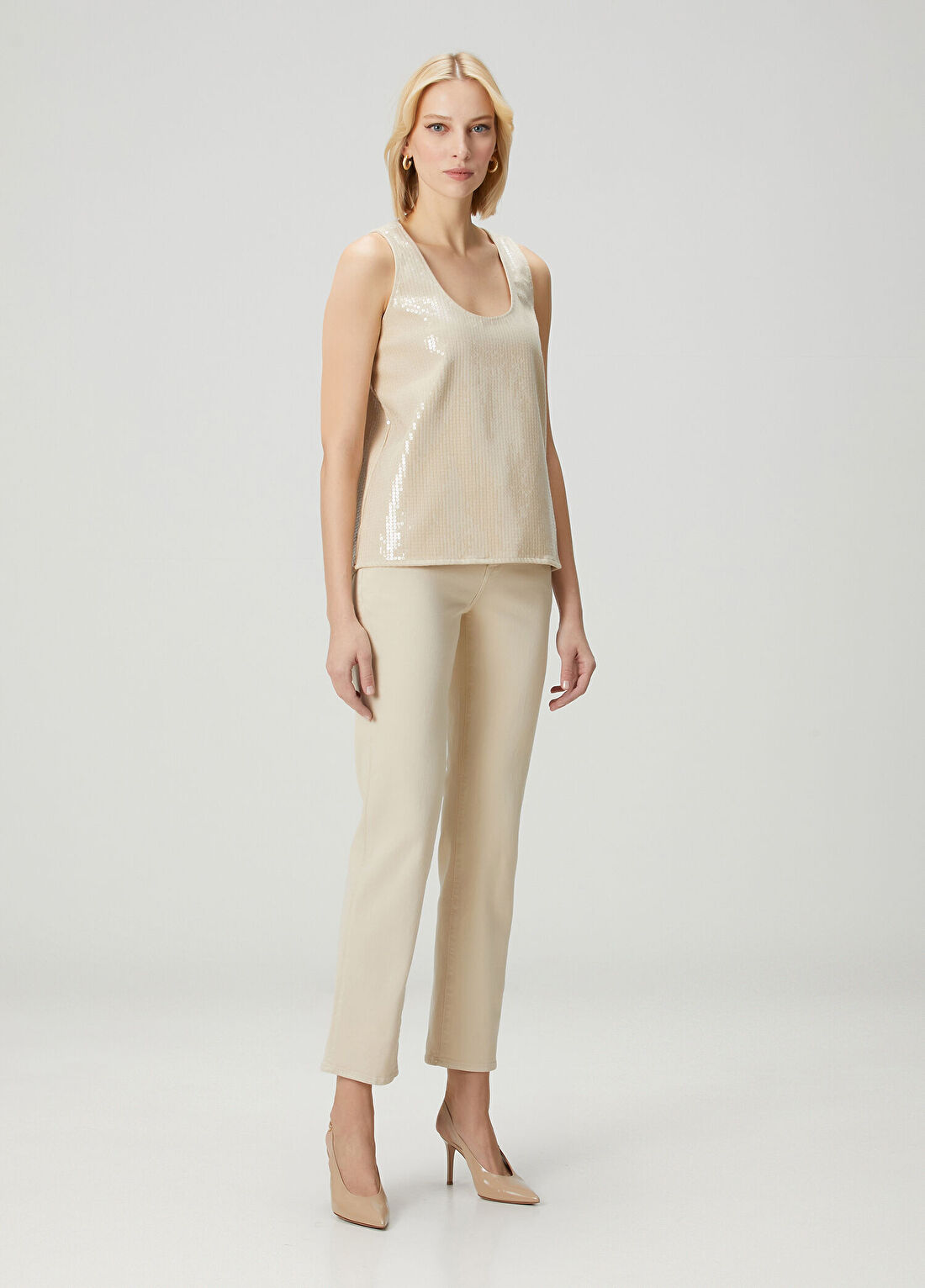 7 For All Mankind Krem Payetli Bluz görsel 2