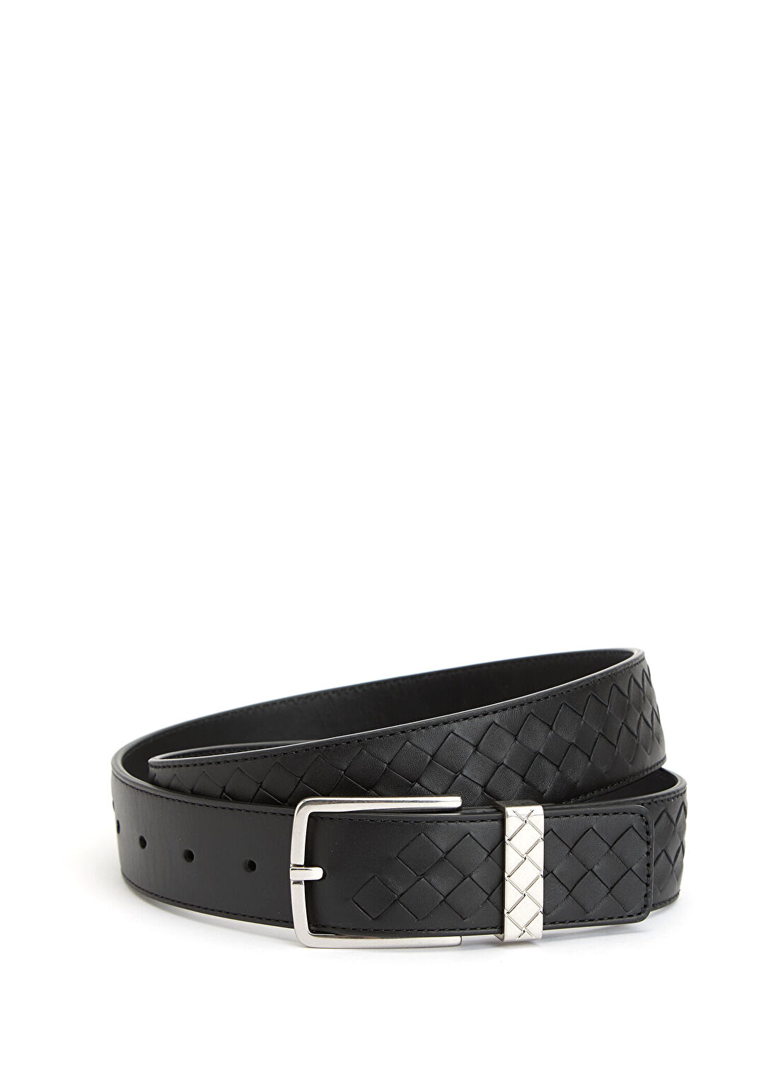 Bottega Veneta Siyah Örgülü Erkek Deri Kemer