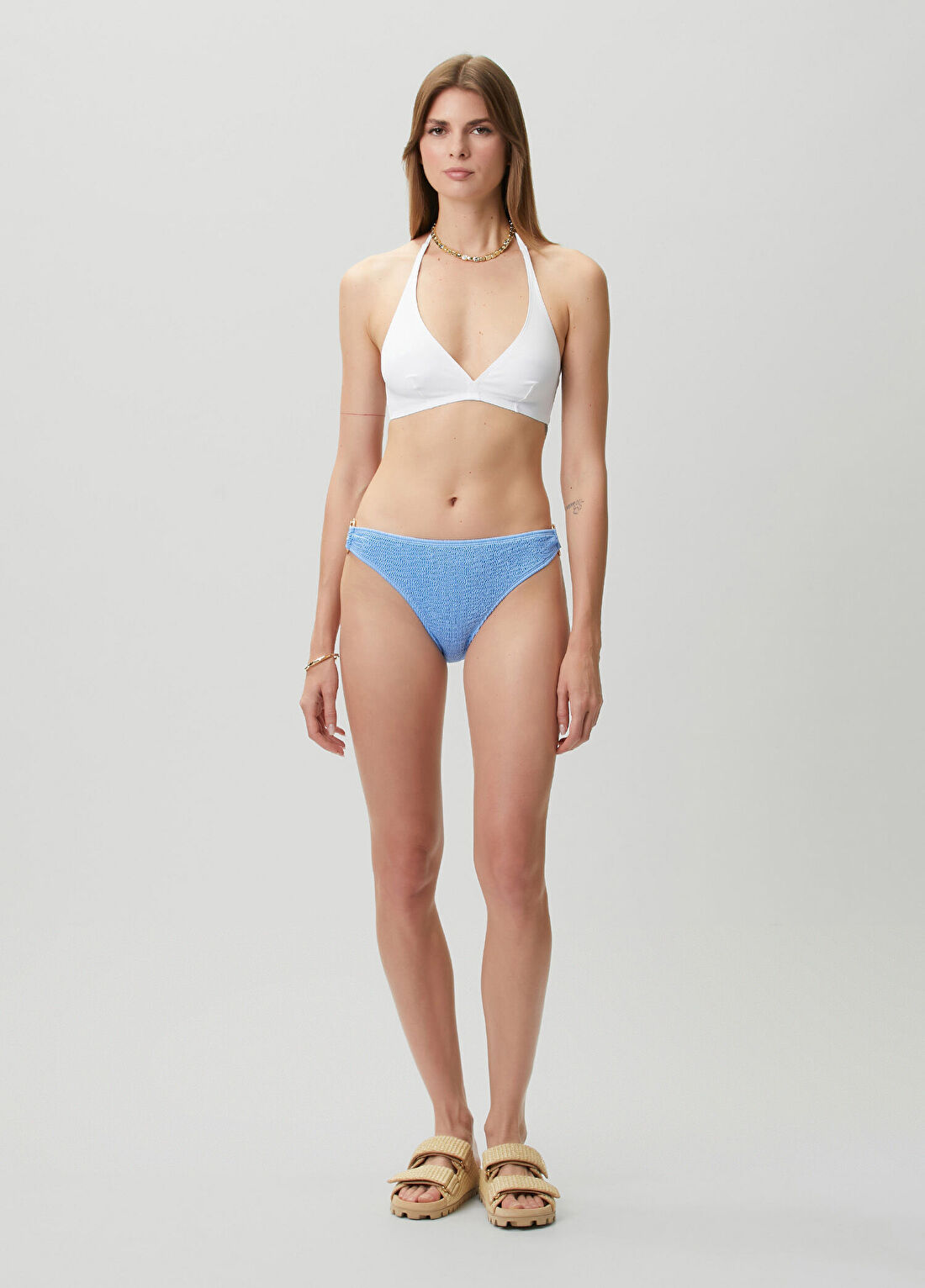 Cleonie Swim Rainbow Yeşil Mavi Gold Aksesuarlı Bikini Altı