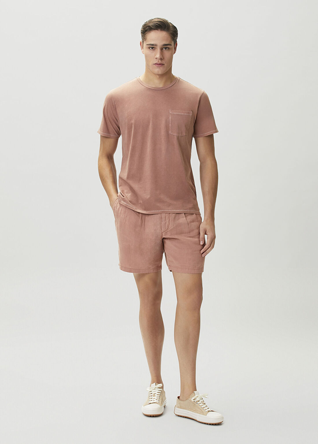 Rag&Bone Kiremit Çift Pilili Keten Bermuda