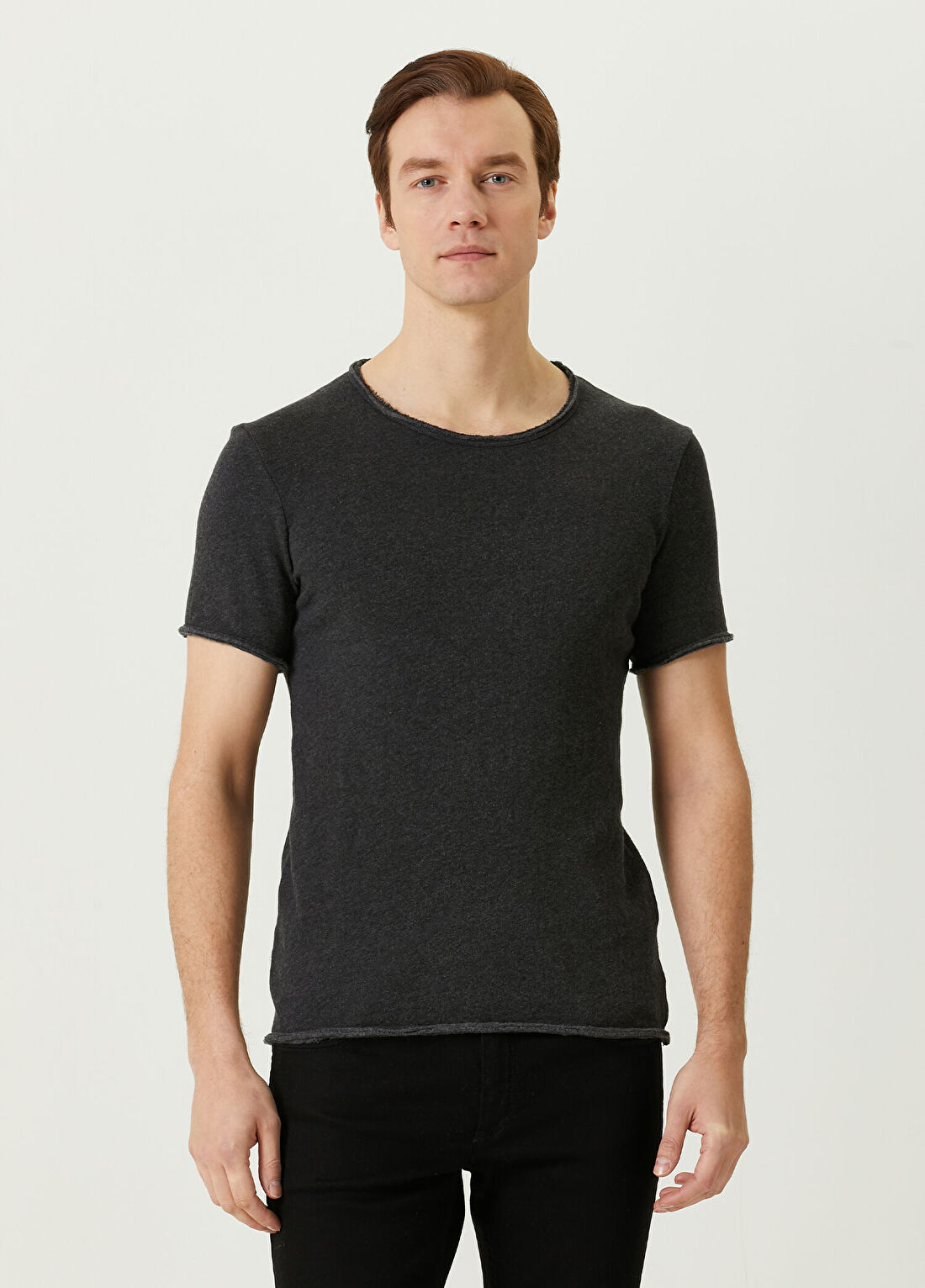 American Vintage Antrasit Bisiklet Yaka T-shirt