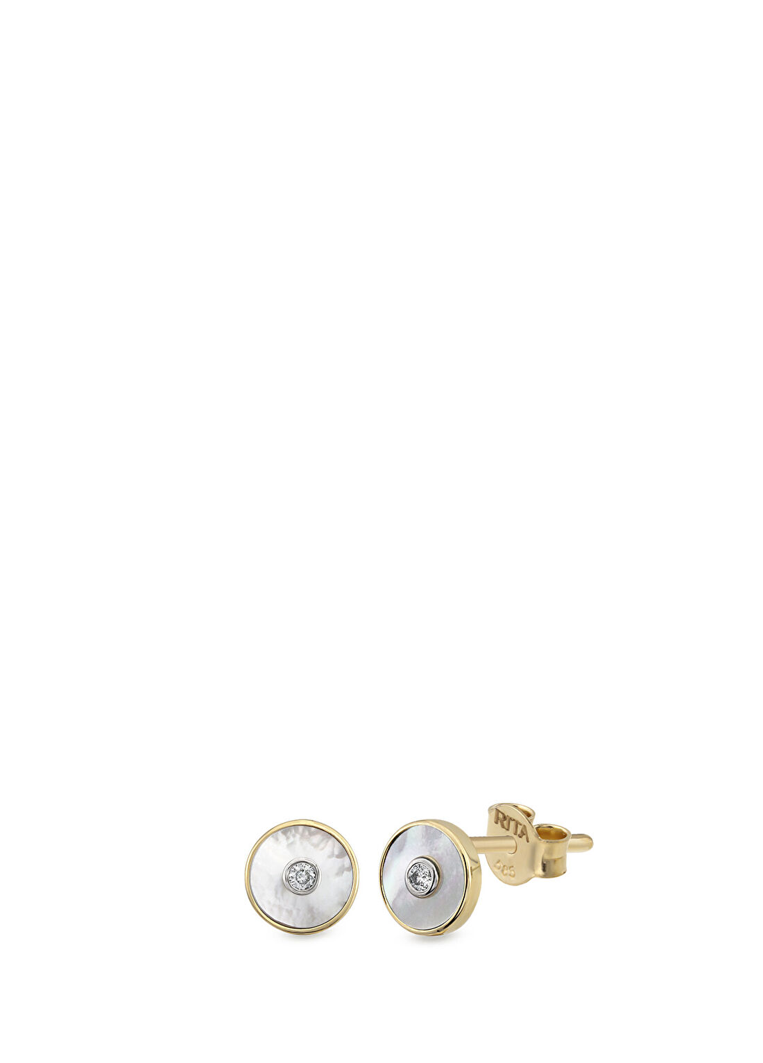RITA Fine Jewelry Circular Pearl Stud Pırlanta Taşlı 14 Ayar Altın Kadın Küpe