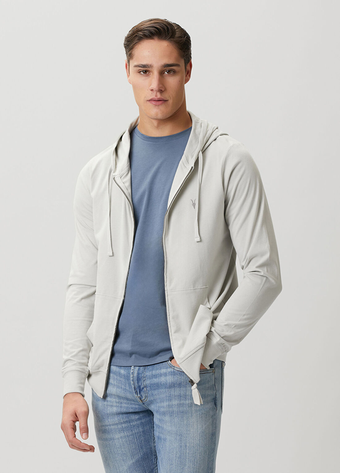 AllSaints Brace Gri Kapüşonlu Sweatshirt