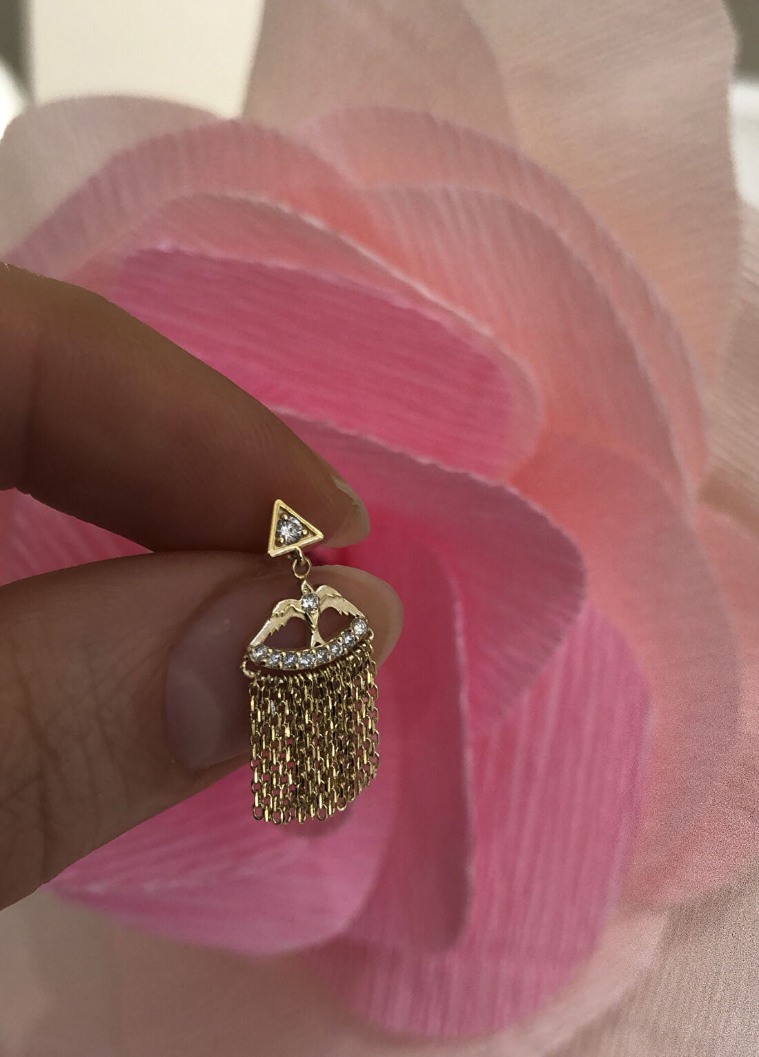 Ginza Design Jewelry Bird Triangle Pırlanta Taşlı 14 Ayar Altın Kadın Tek Küpe görsel 4