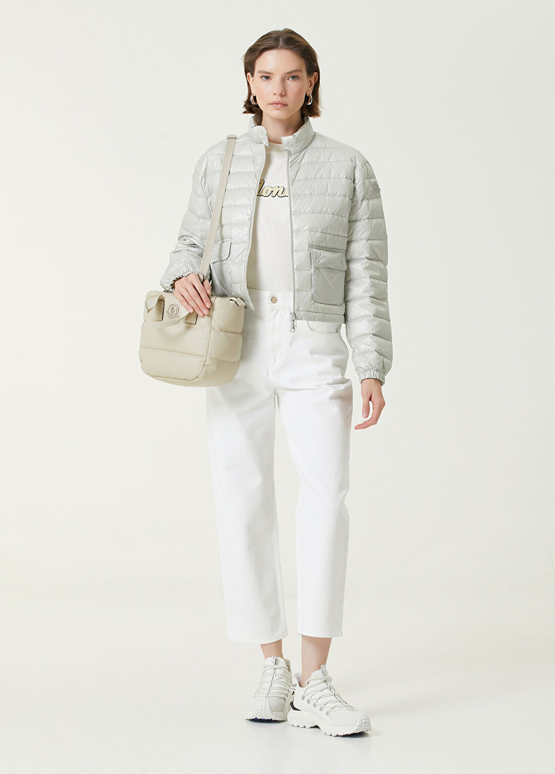 Moncler Beyaz Crop Straight Jean Pantolon