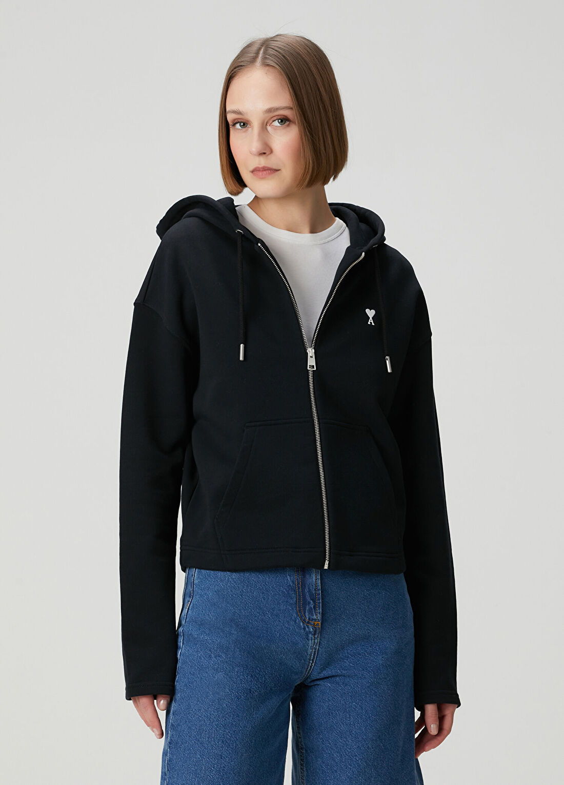 Ami Paris Siyah Kapüşonlu Fermuarlı Sweatshirt