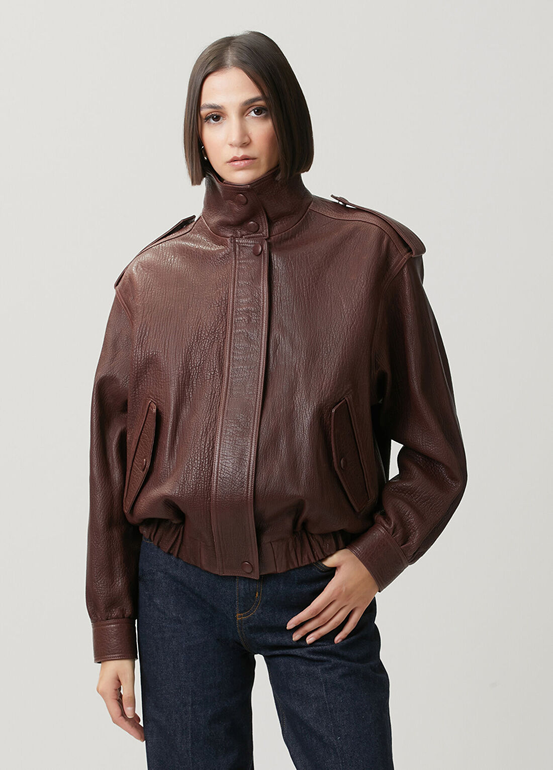 Academia Bordo Deri Bomber Mont