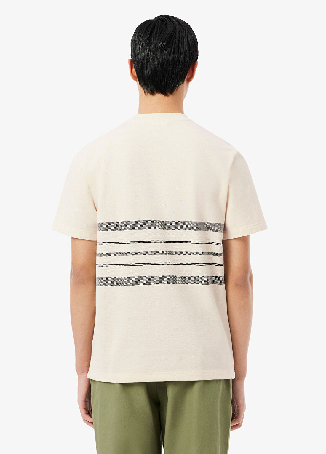 Lacoste Krem Çizgili Classic Fit Bisiklet Yaka Kısa Kollu Erkek T-Shirt görsel 3