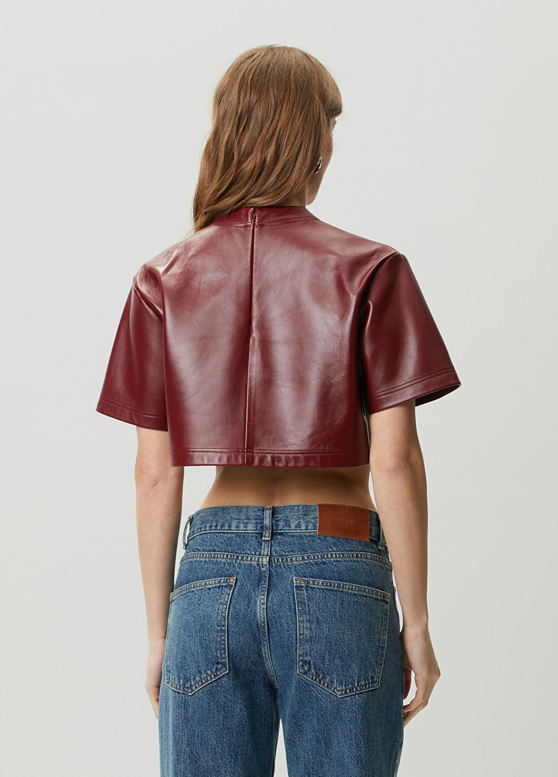 Balenciaga Bordo Crop Deri Bluz görsel 4