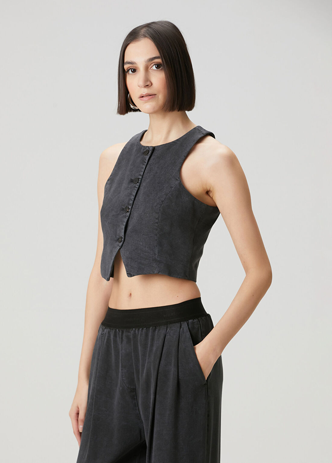 Academia Antrasit Halter Yaka Yelek Bluz