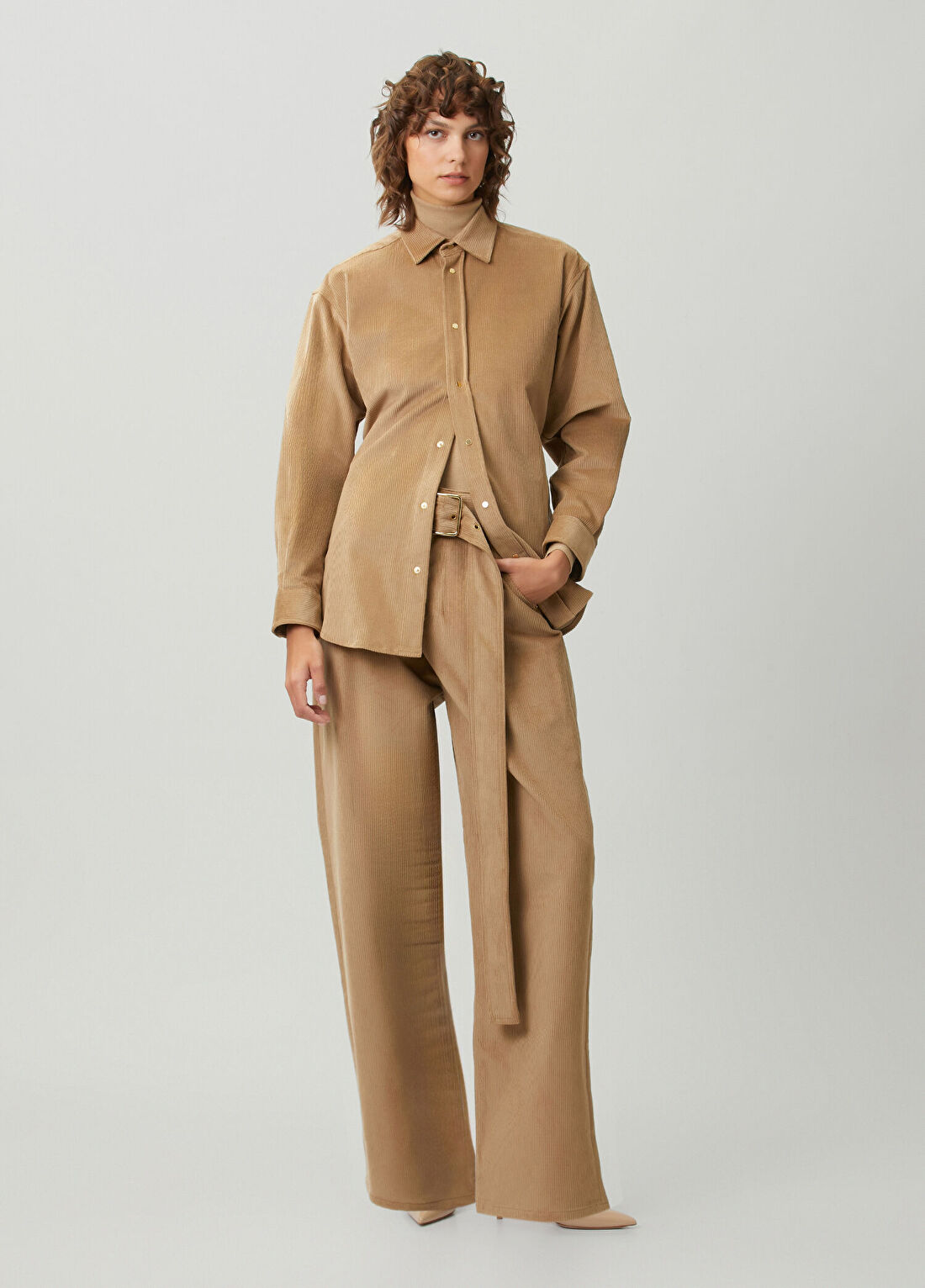 Darkpark Dalila Relaxed Fit Camel Kadife Pantolon