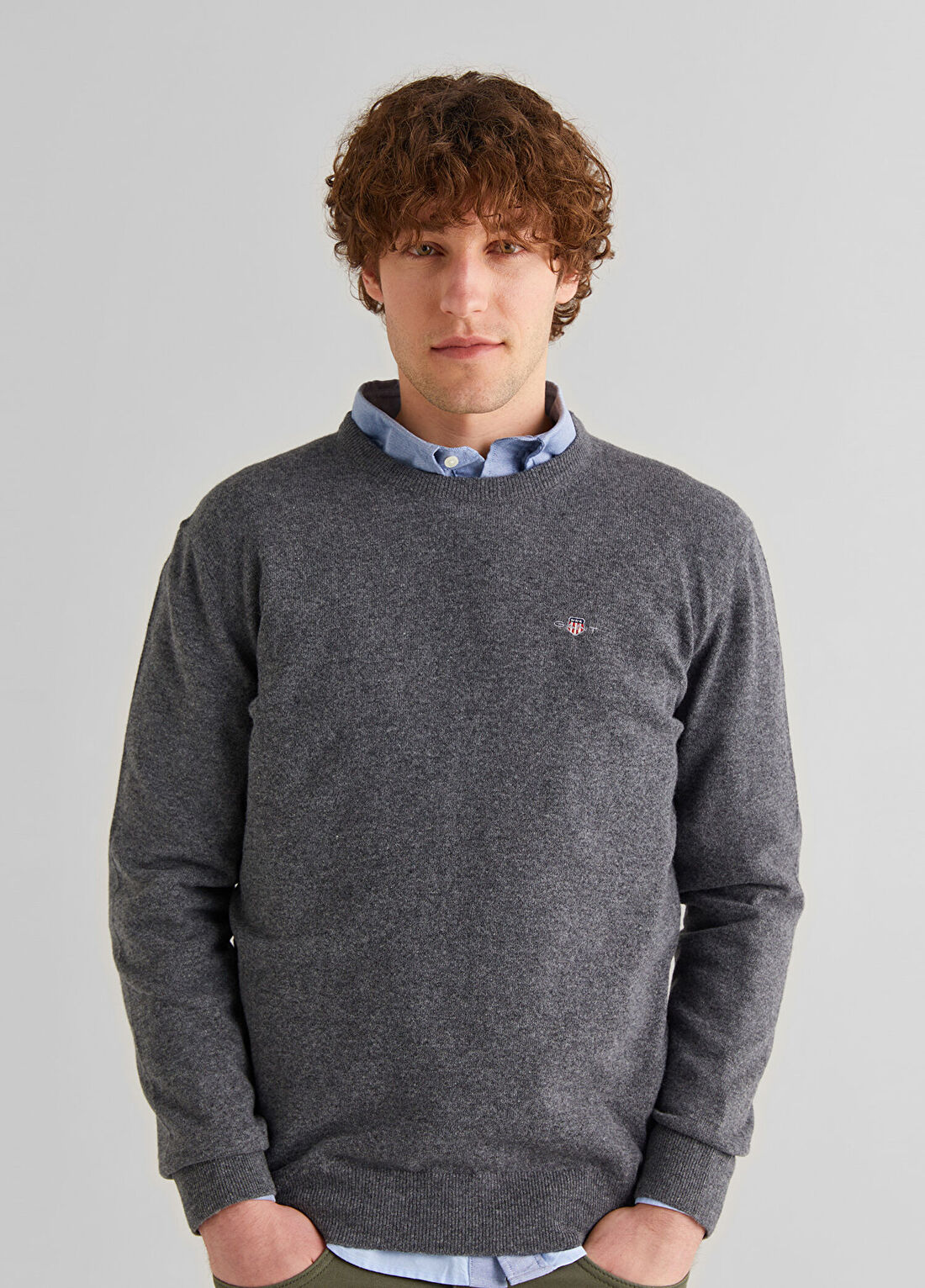 Gant Gri Yuvarlak Yaka Regular Fit Erkek Kazak görsel 4