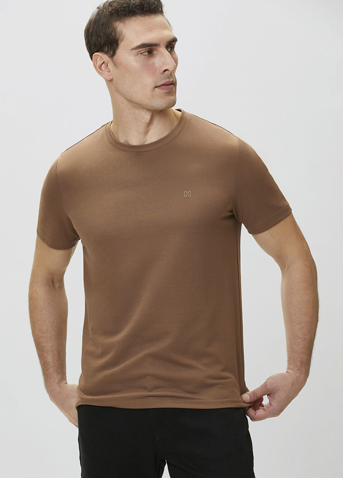 Network Kahverengi Pike Desen Basic T-shirt