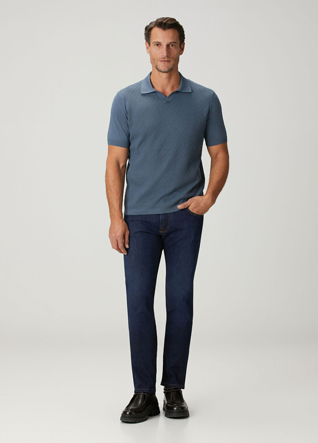 Corneliani Mavi Polo Yaka Kısa Kollu Triko görsel 2