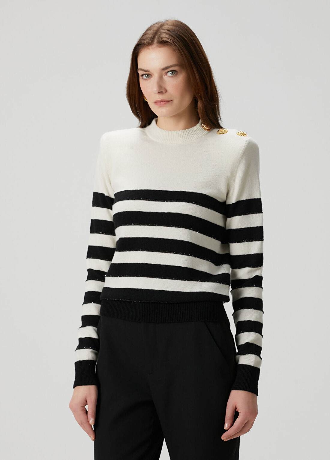 Balmain Siyah Beyaz Çizgili Triko
