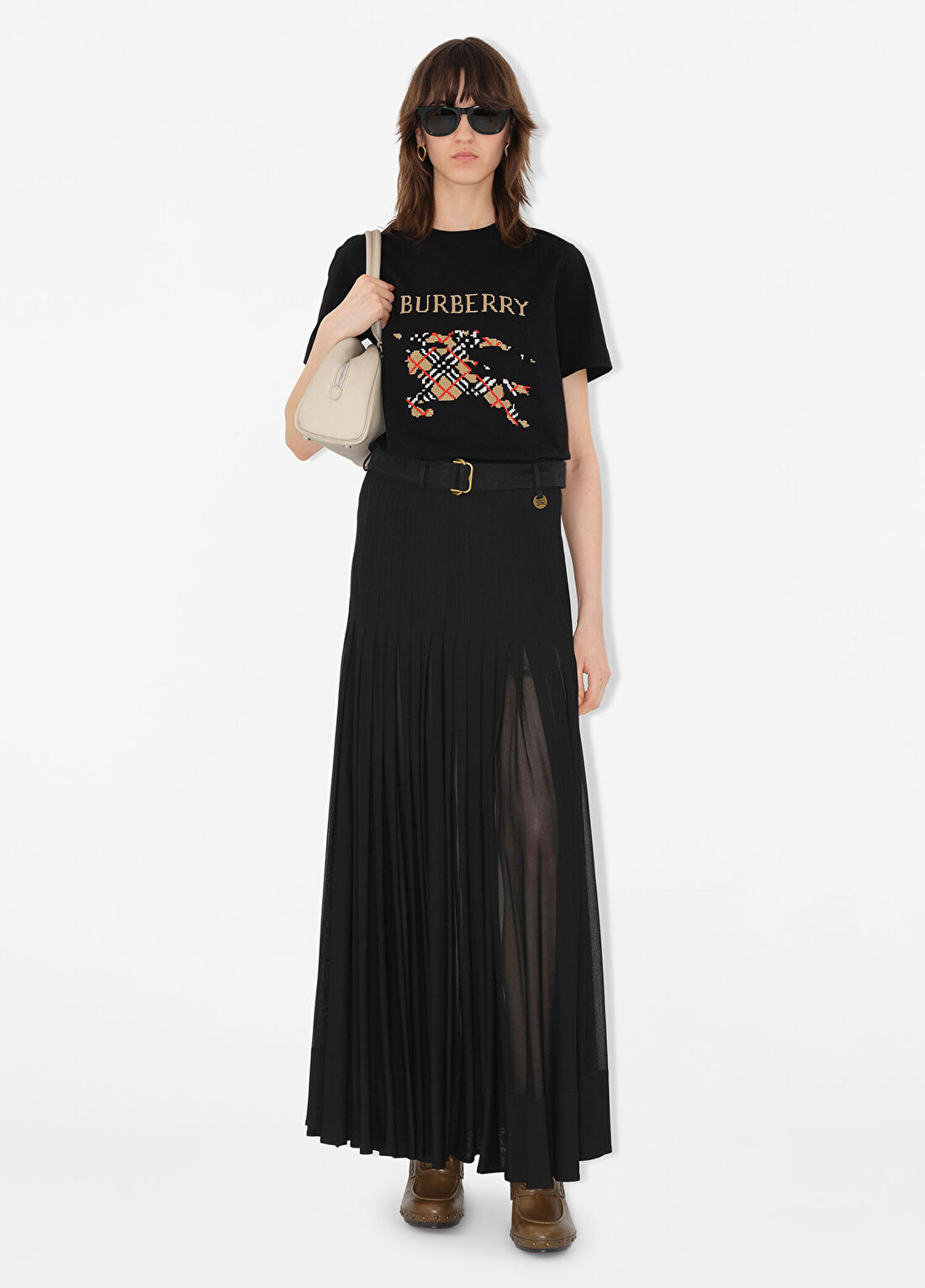 Burberry Cross Stitch EKD Baskılı Siyah Kısa Kollu Kadın T-Shirt görsel 2