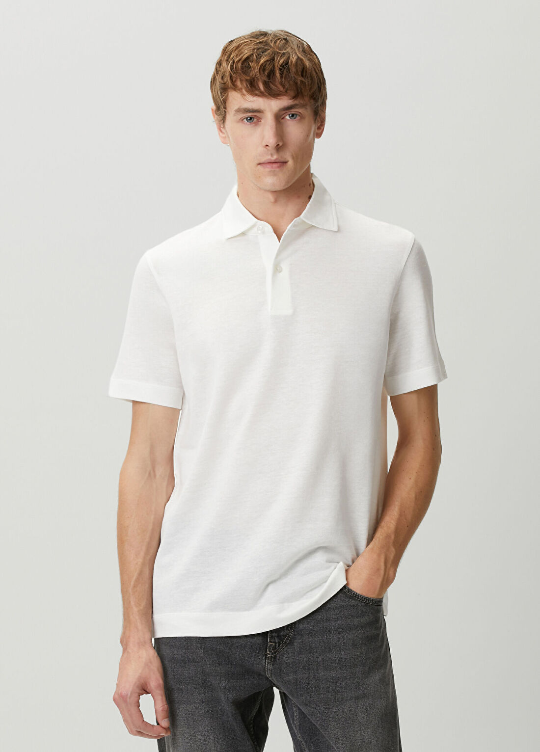 Boss Beyaz Polo Yaka Keten T-shirt