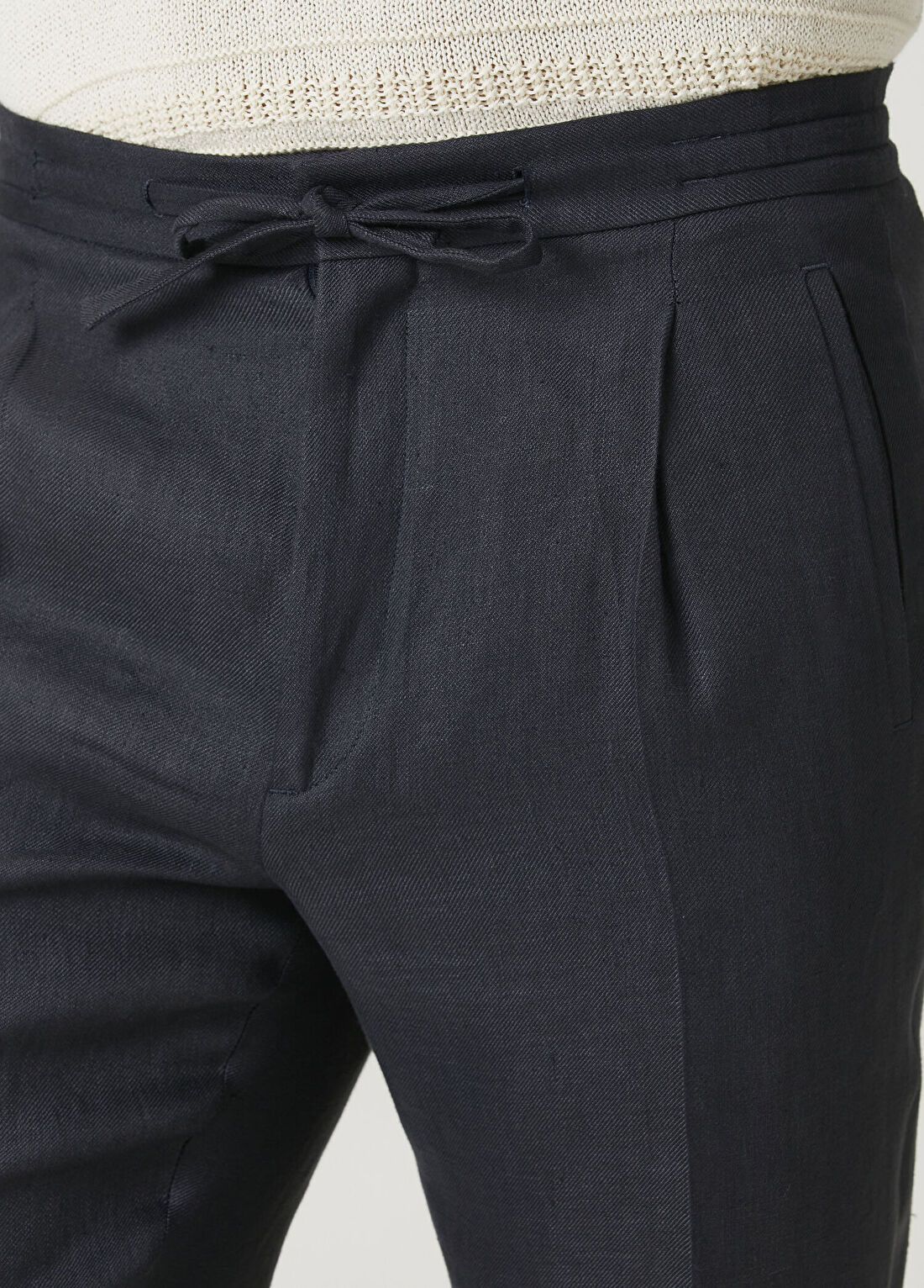 Lardini Lacivert Beli Kordonlu Keten Pantolon görsel 4