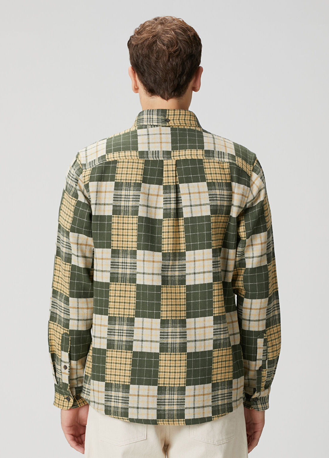 Les Deux Kent Haki Bej Patchwork Ekose Desenli Gömlek görsel 4