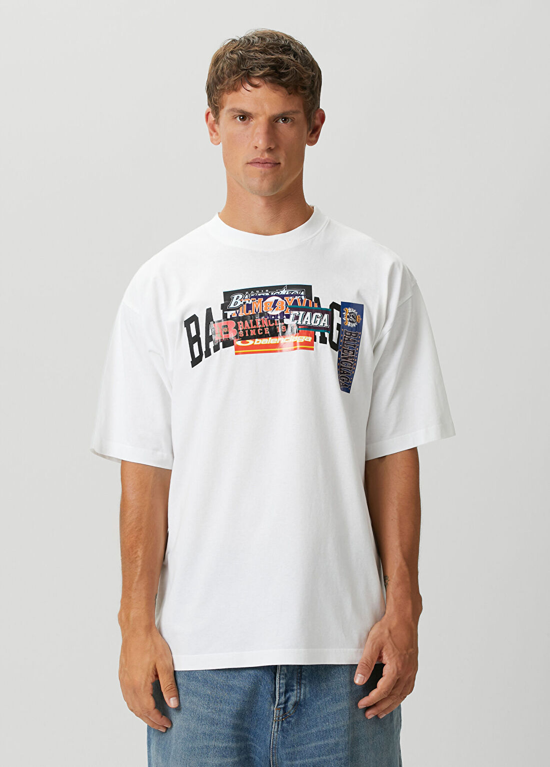 Balenciaga Beyaz Logo Baskılı T-shirt