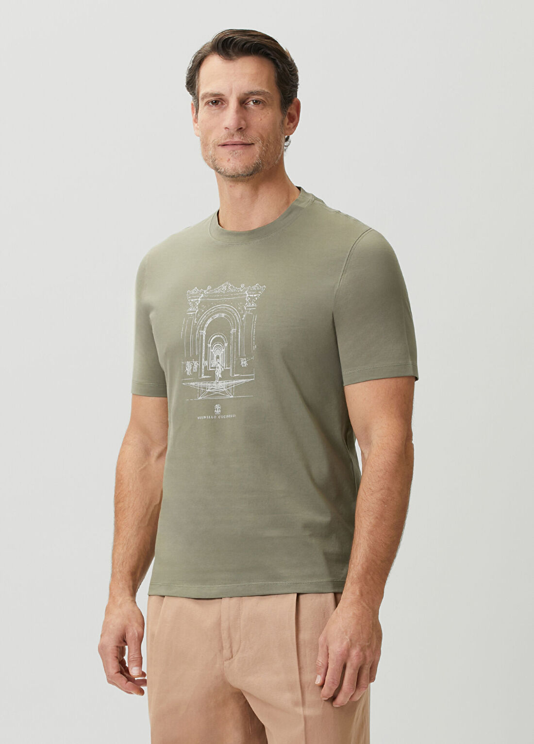 Brunello Cucinelli Yeşil Logo Baskılı T-shirt görsel 3