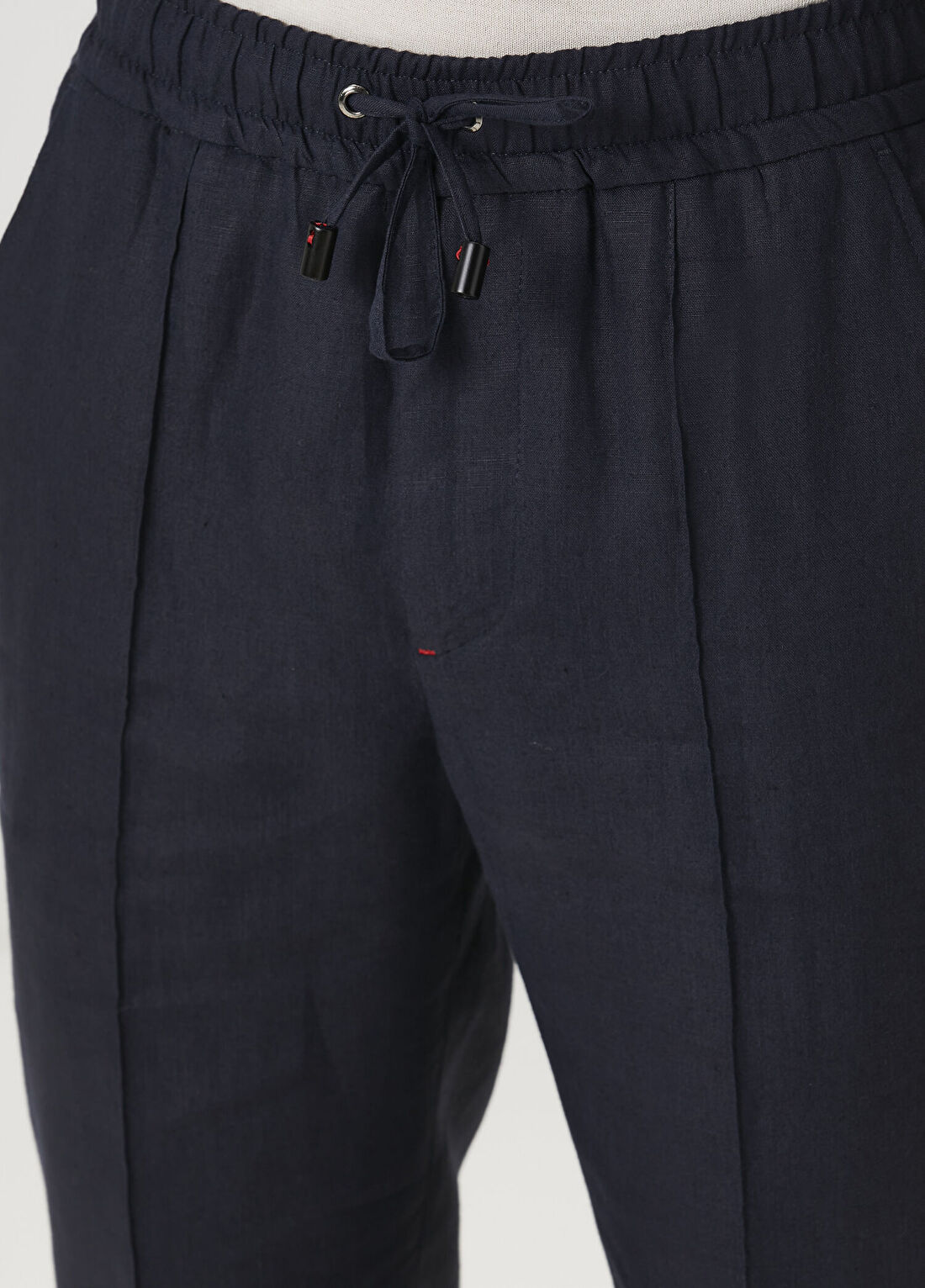 Isaia Lacivert Beli Kordonlu Keten Pantolon görsel 4