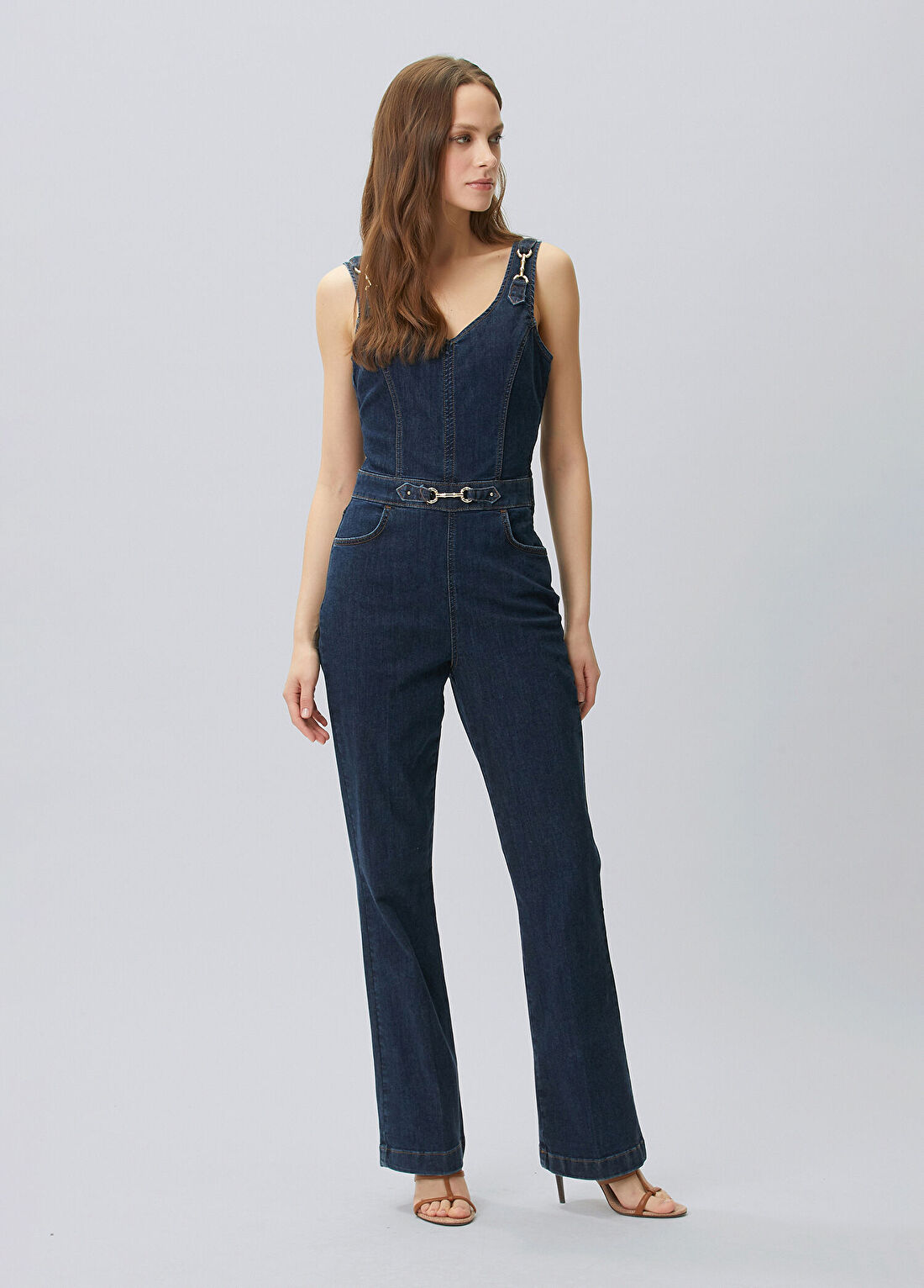 Network İndigo Aksesuarlı Denim Tulum görsel 4