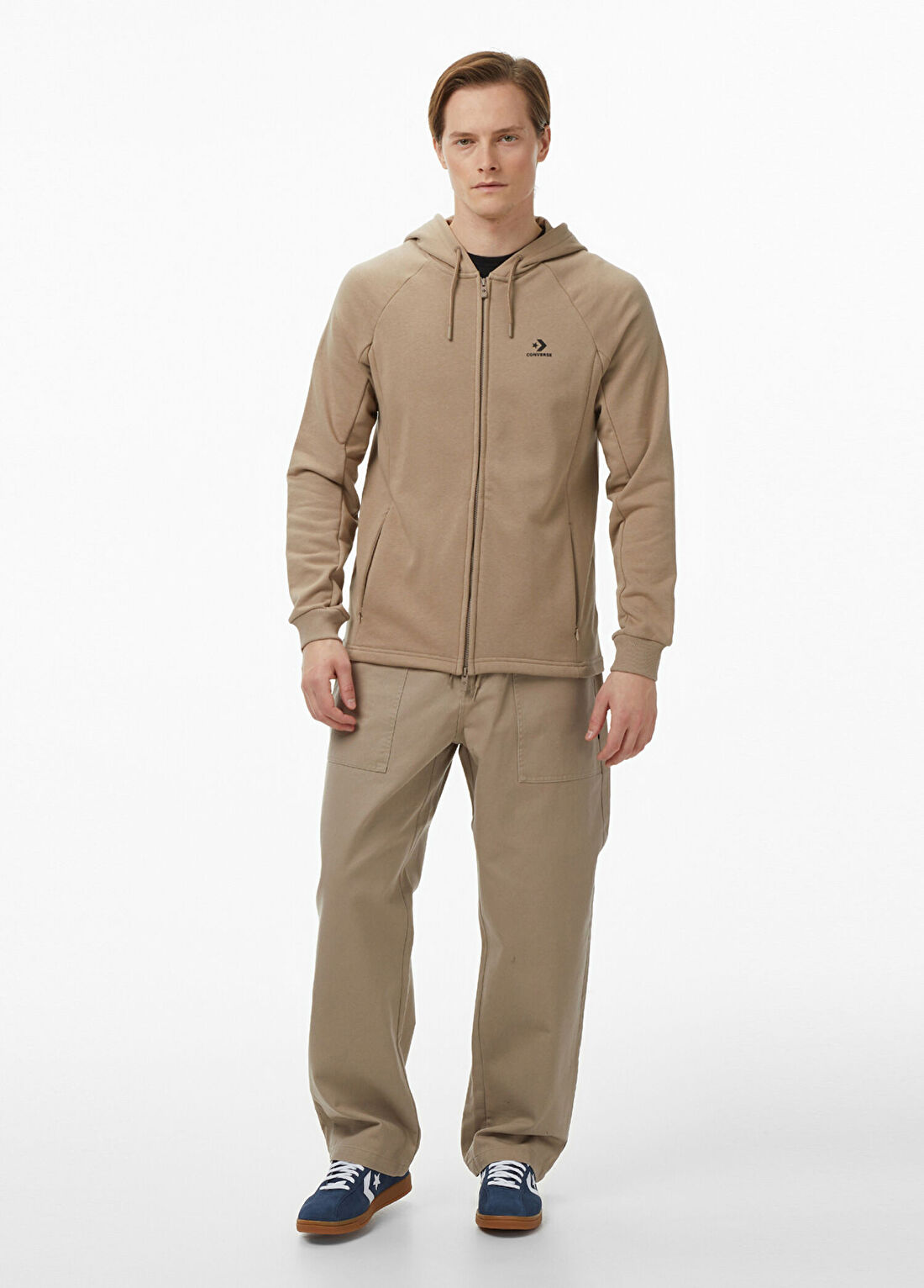 Converse Bej Kapüşonlu Uzun Kollu Erkek Sweatshirt görsel 3