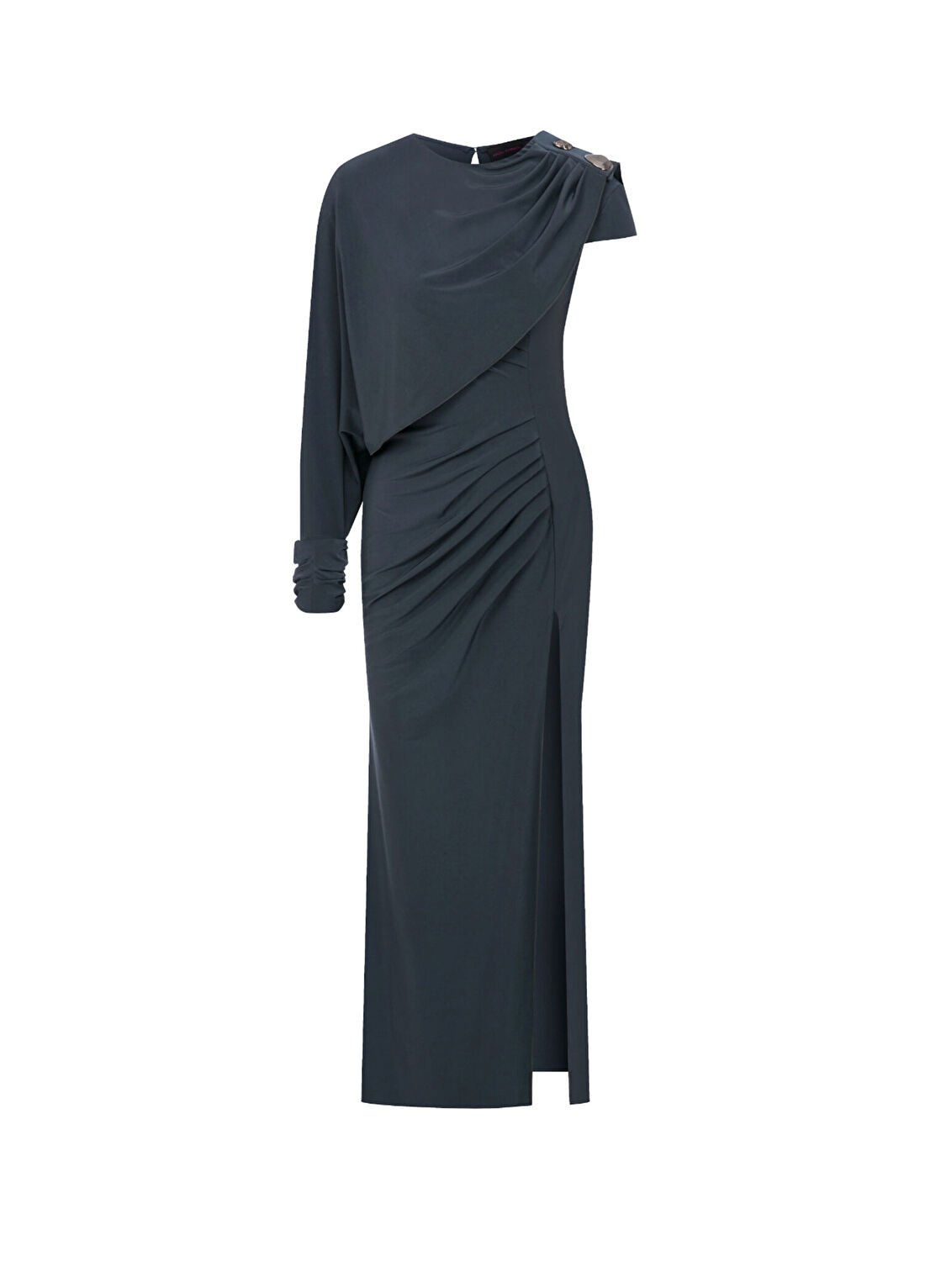 Arzu Kaprol Gri Jarse Drape Detaylı Kadın Midi Boy Elbise