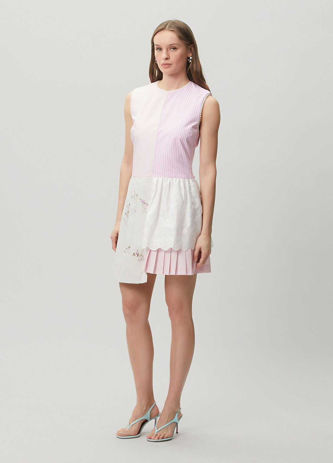 Msgm Pembe Beyaz Dantel Garnili Mini Elbise görsel 3