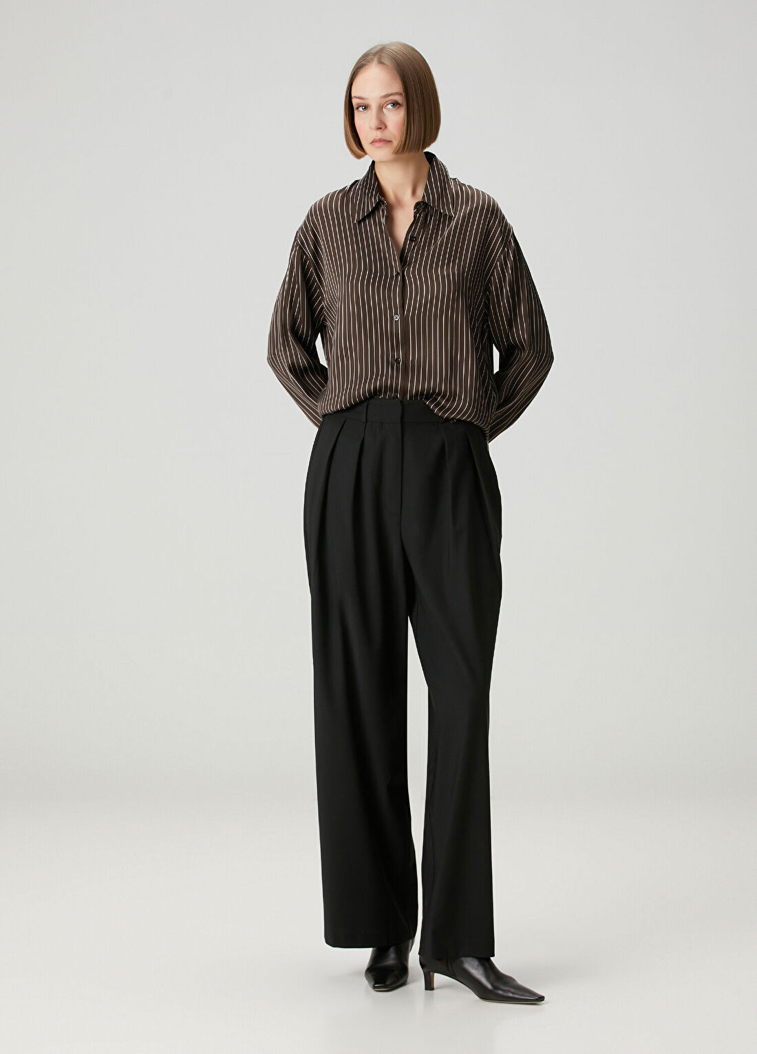 The Frankie Shop Kahverengi Çizgili Gömlek görsel 2