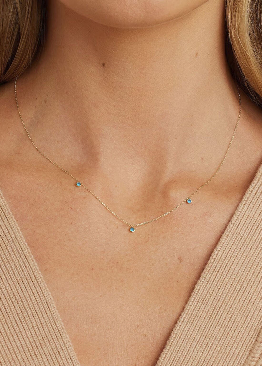 Orena Jewelry Sapphire Trio 14 Ayar Altın Kadın Kolye görsel 2