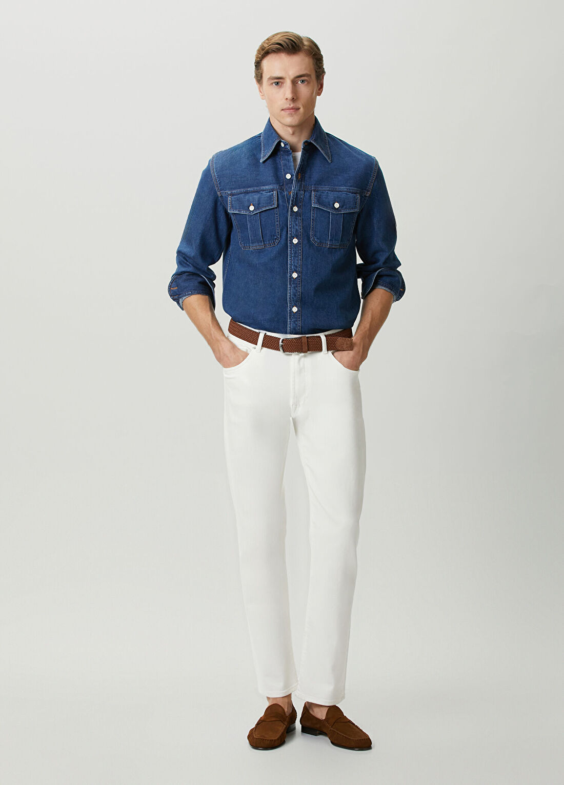 Isaia Lacivert Denim Gömlek görsel 2