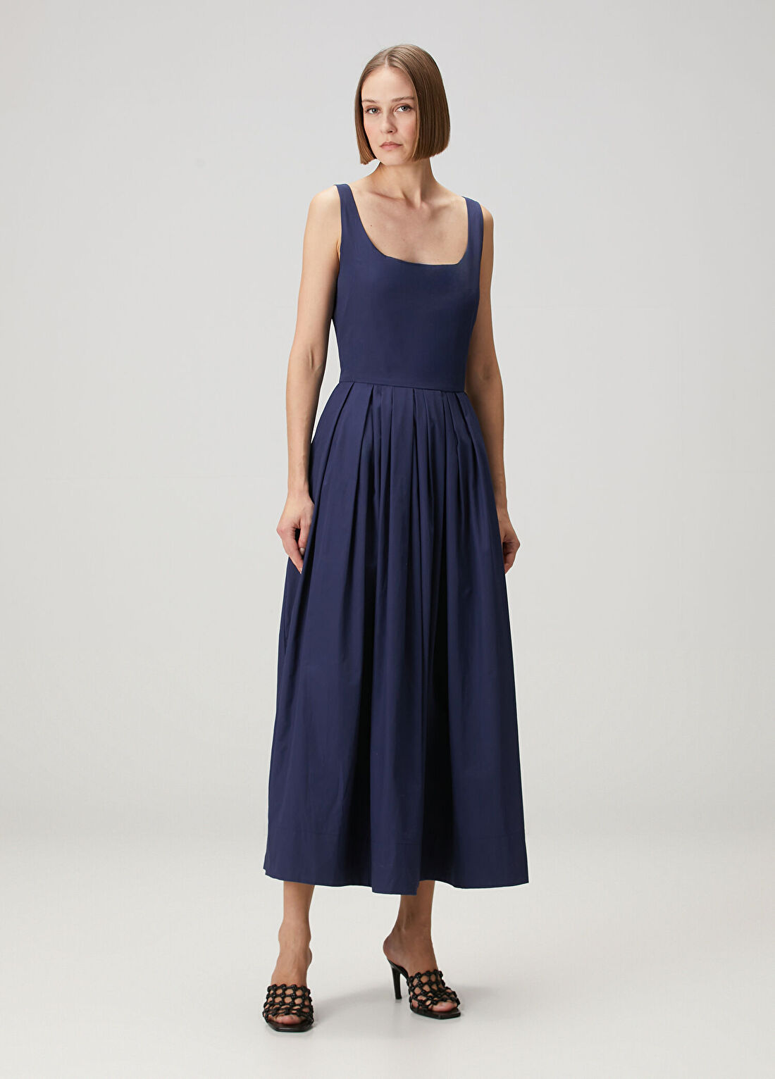 Studio Cut Lacivert Midi Poplin Elbise