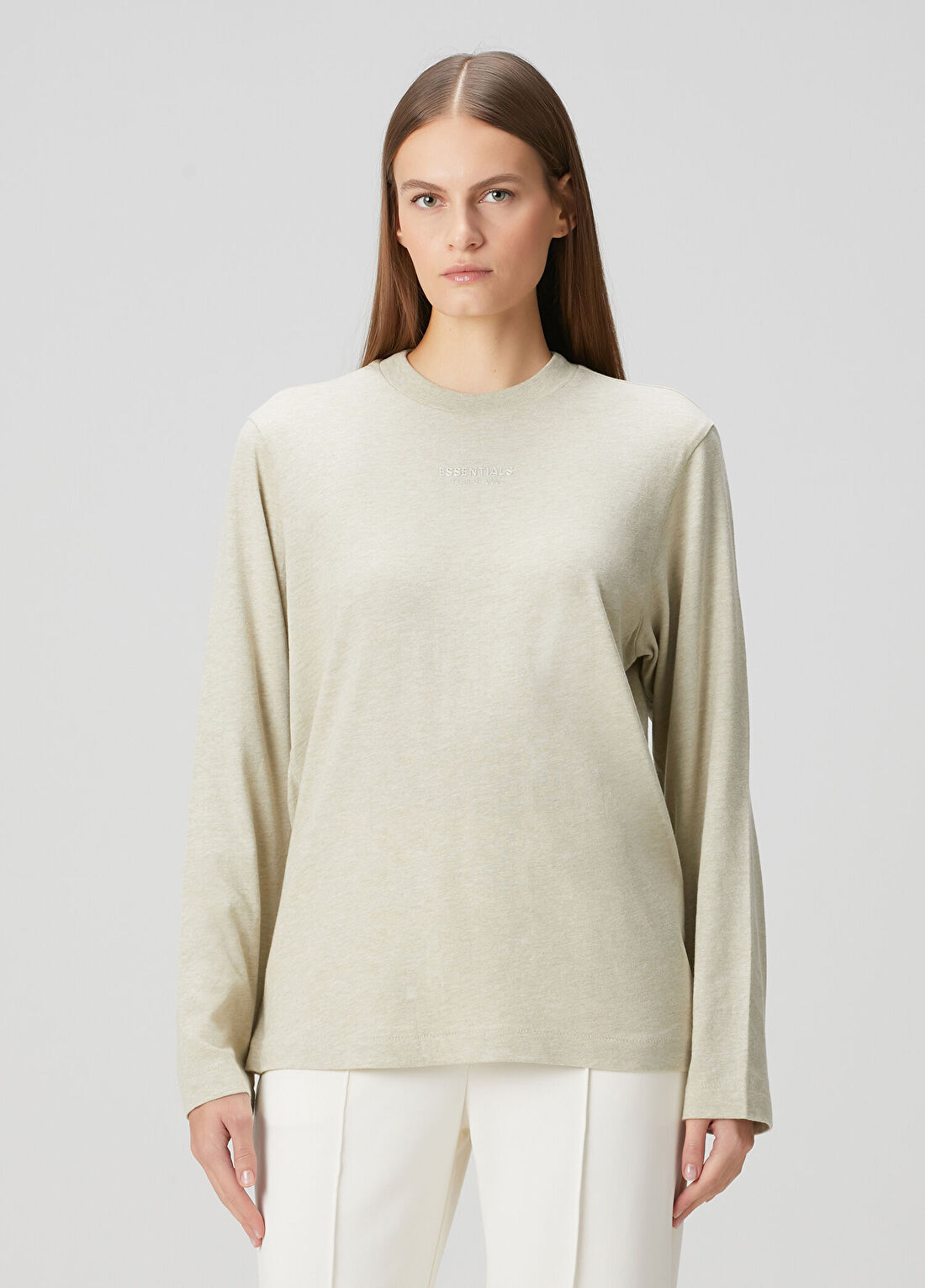 Fear Of God Essentials Classic Fit Bej Uzun Kol T-shirt