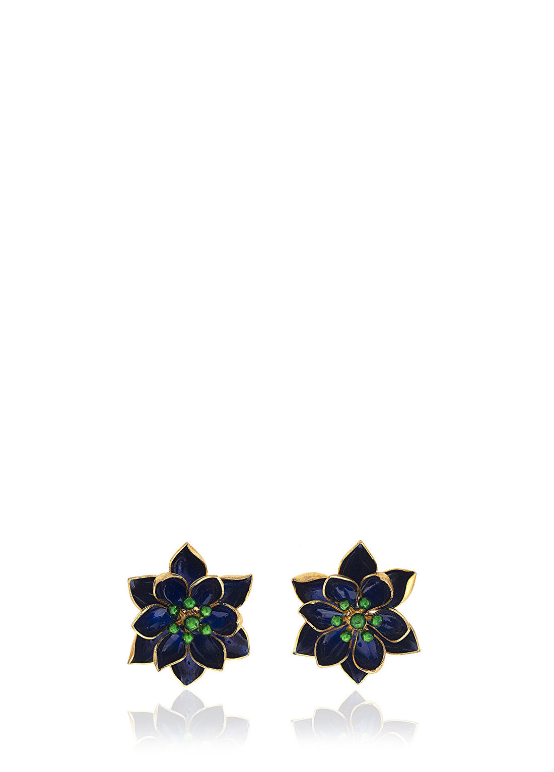 Milou Jewelry Lacivert Lotus Çiçek 22 Ayar Altın Kaplama Kadın Küpe
