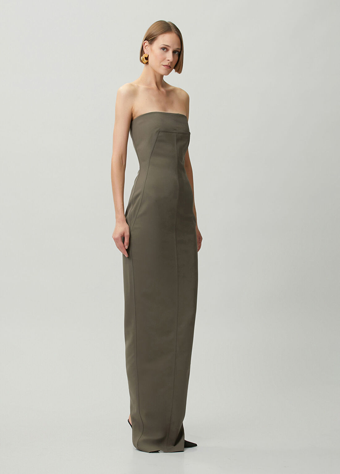 Rick Owens Gri Straplez Maksi Abiye Elbise görsel 3
