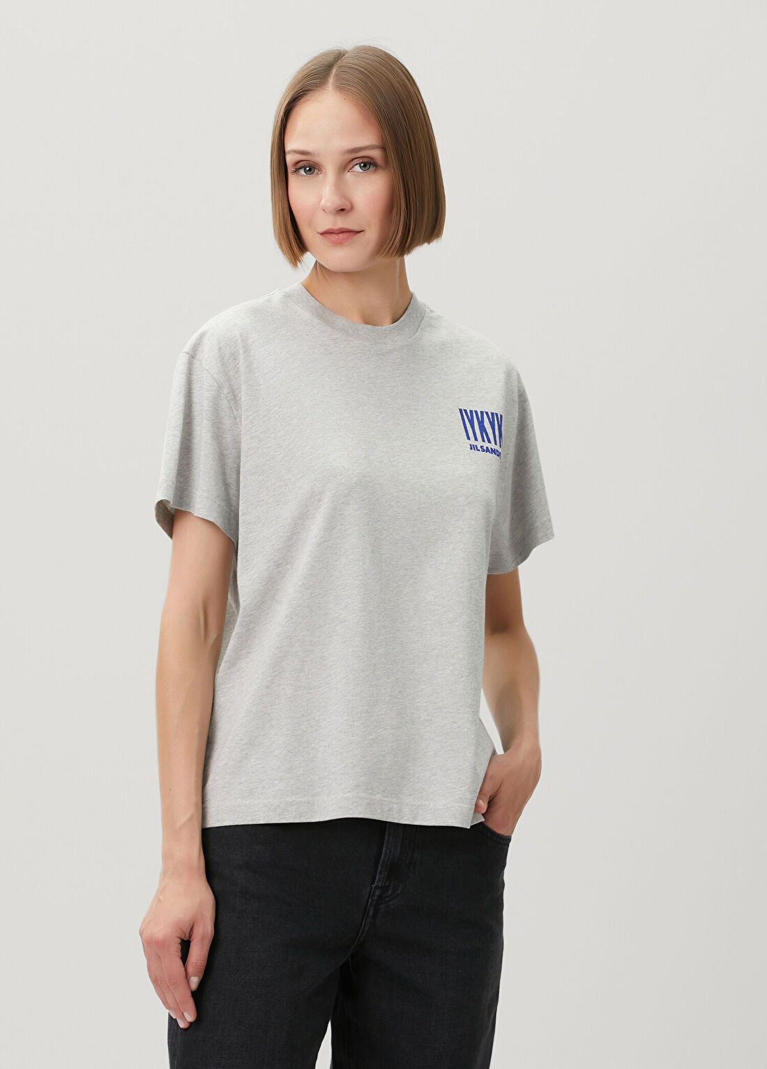 Jil Sander Gri Logo Baskılı T-shirt