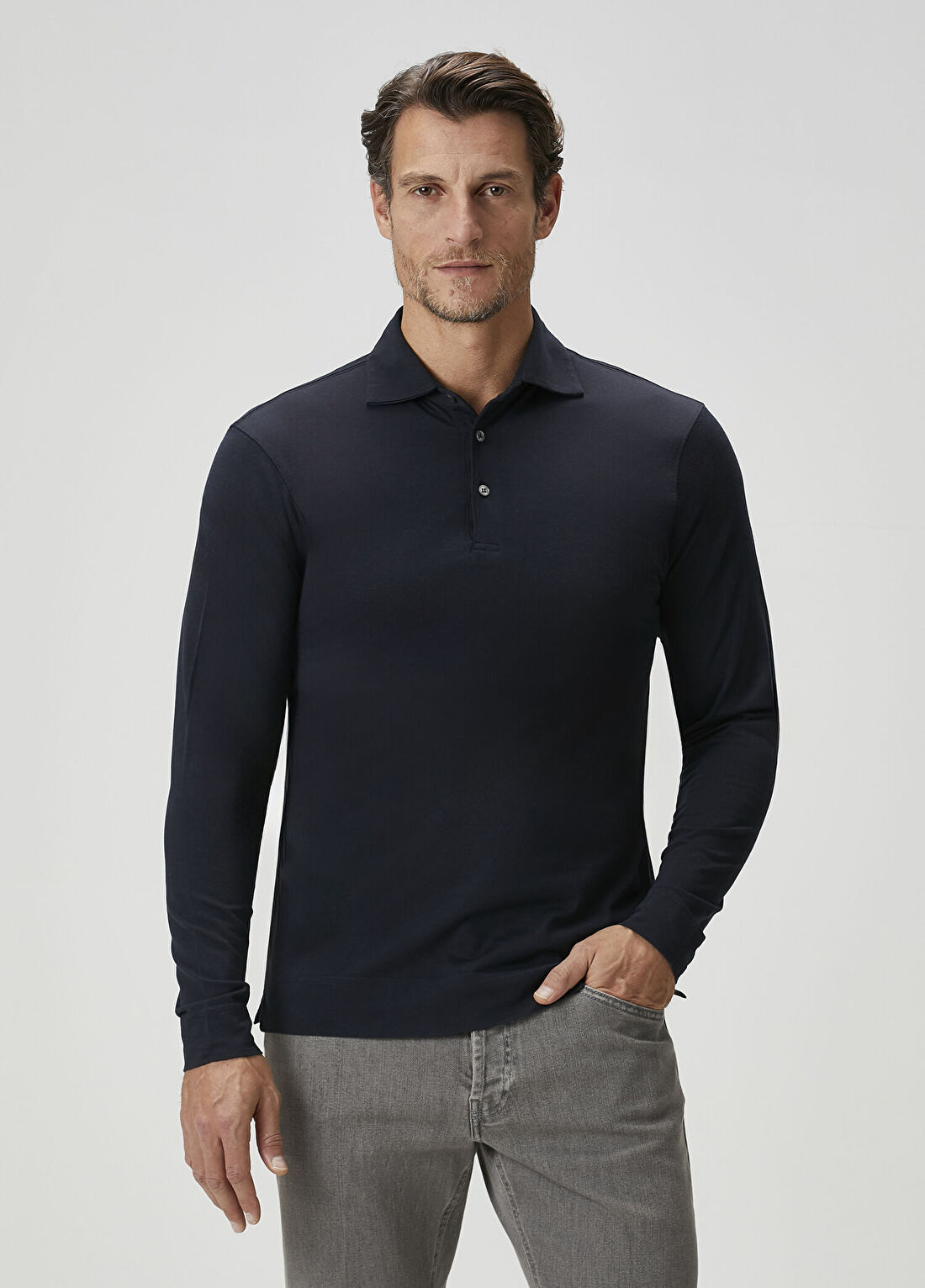 Lardini Lacivert Polo Yaka Sweatshirt