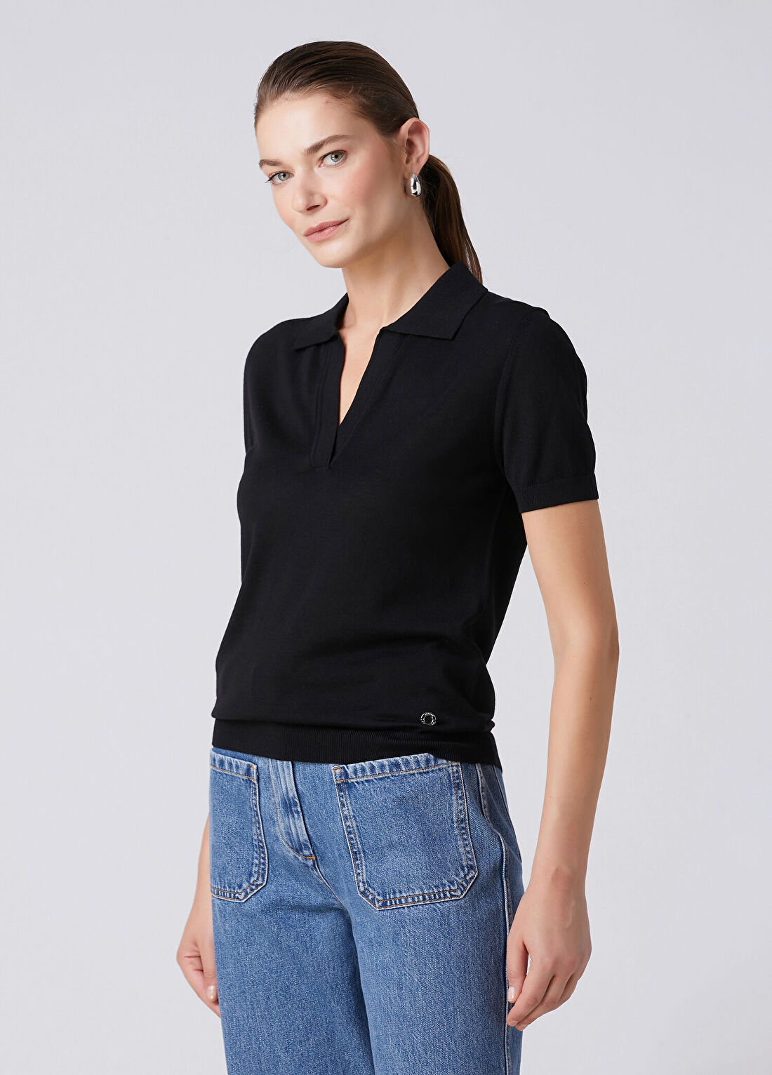 Beymen Collection Siyah Kısa Kol Yün Polo Triko