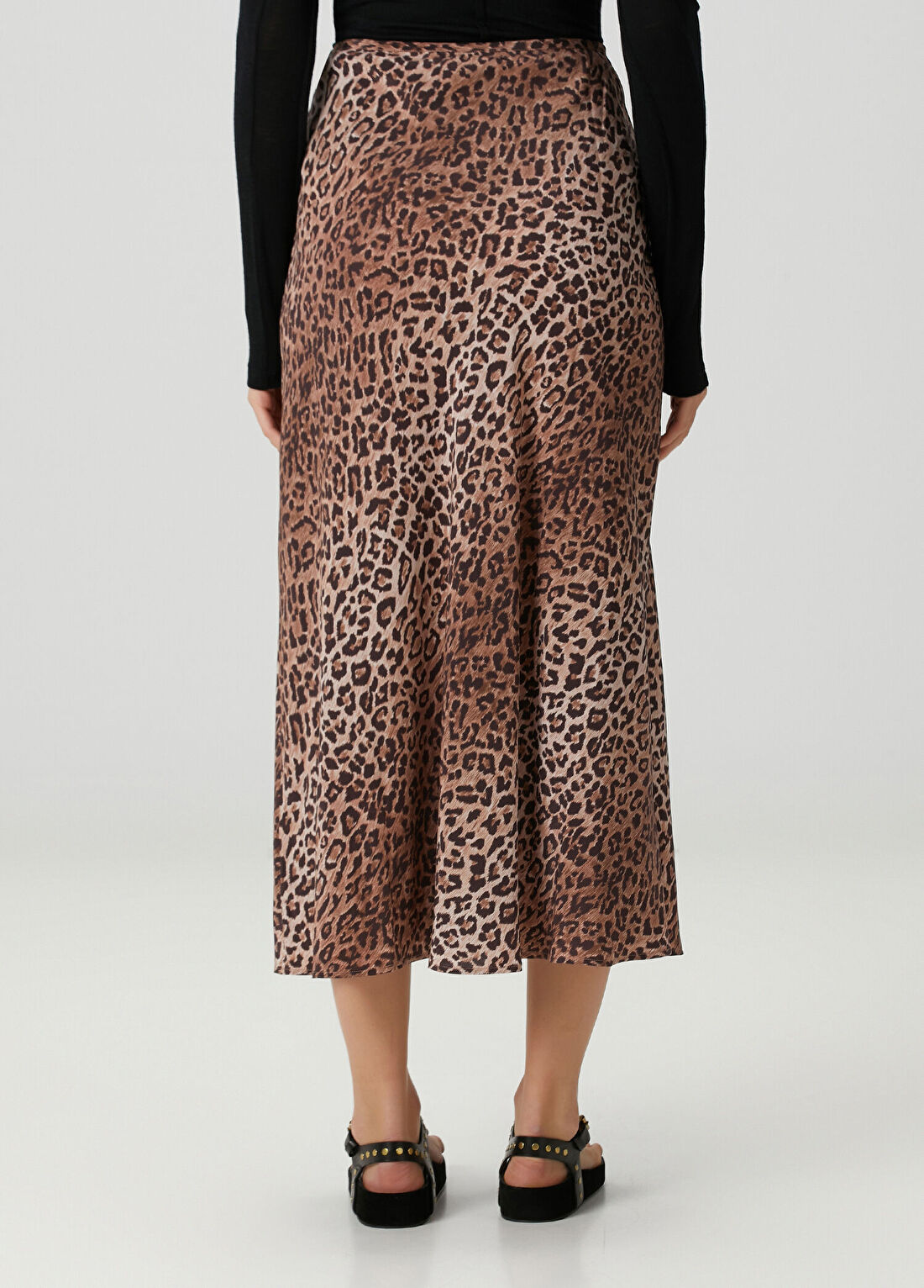 Rixo Kelly Leopar Desenli Midi İpek Etek görsel 4